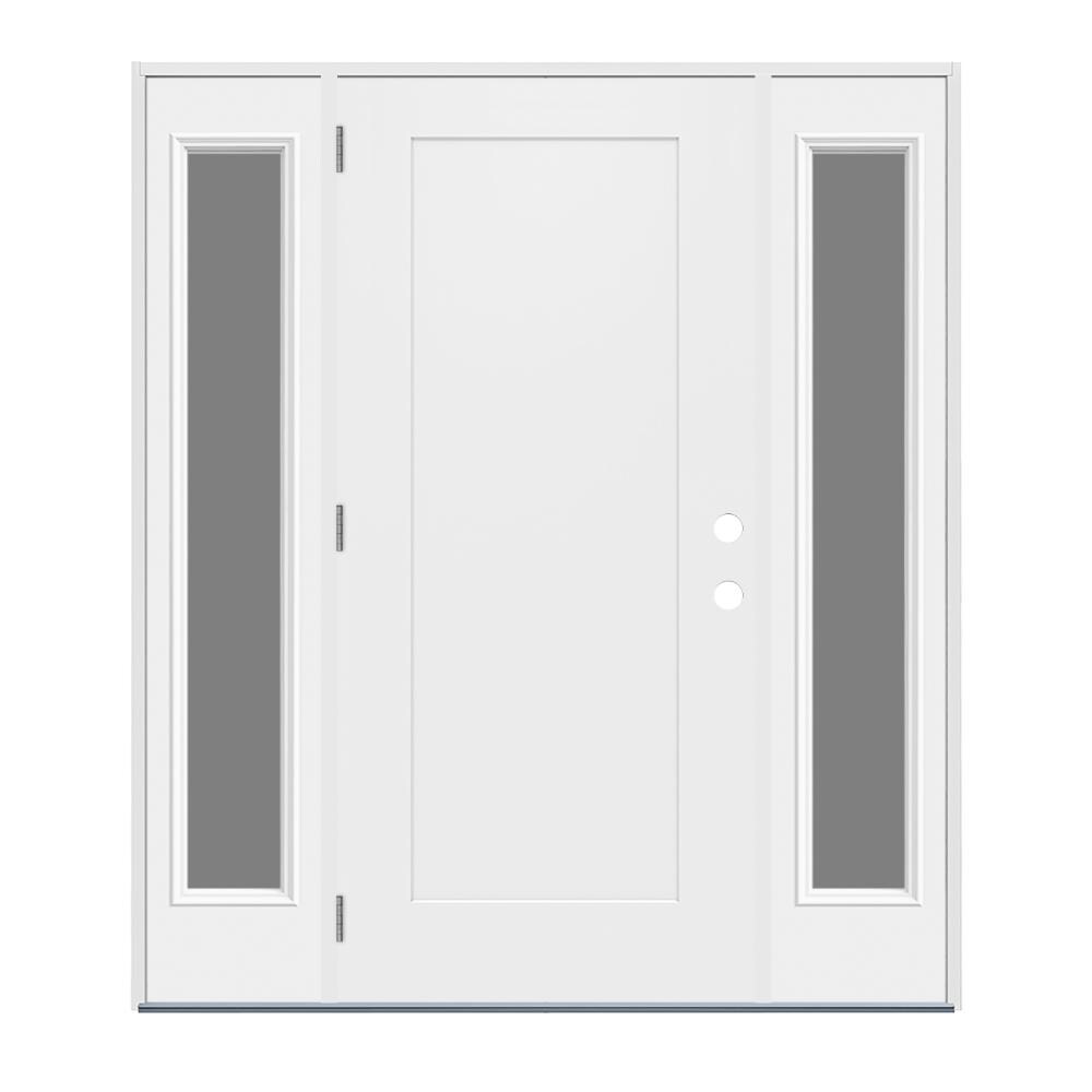 60-in x 80-in Steel Left-Hand Outswing Modern White Painted Prehung Single Front Door with Sidelights Insulating Core | - JELD-WEN LOWOLJW229900074