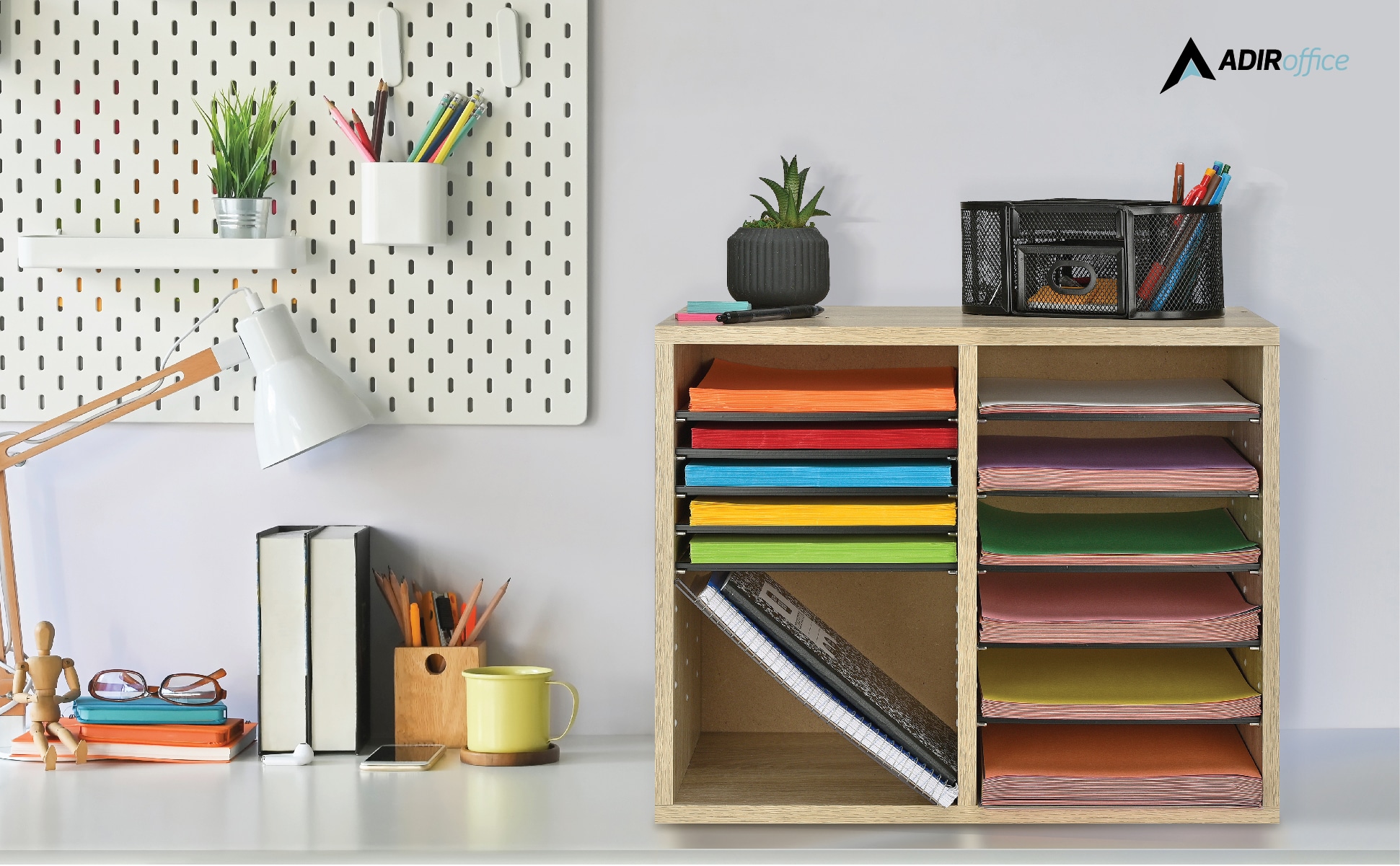 Medium Oak MDF 12-Compartment File Organizer in Brown