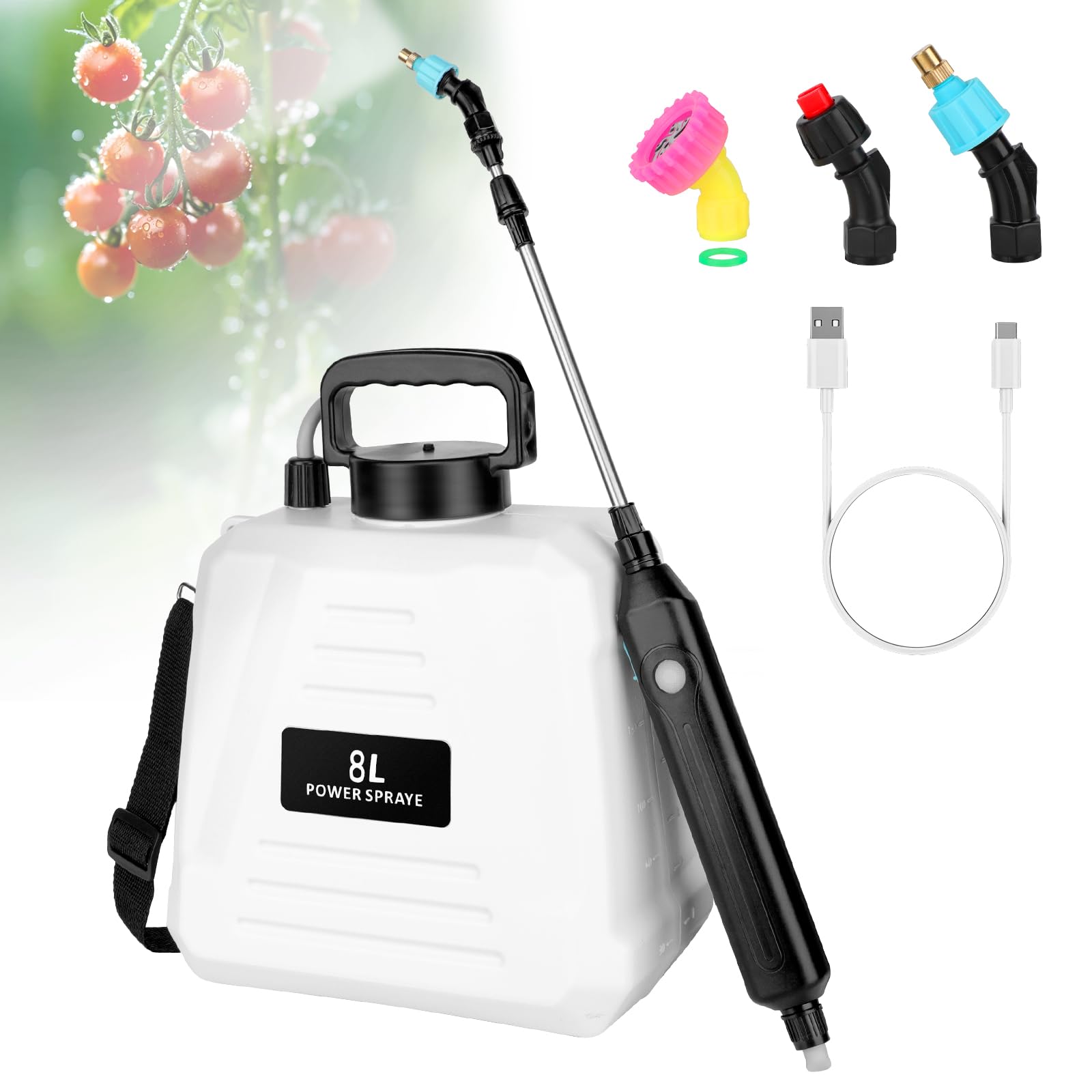 ITOPFOX  2 Gallon Pump Sprayer Set for Lawn Garden and Yard with Adjustable Strap Retractable Wand Three Mist Nozzles and Clear Scale