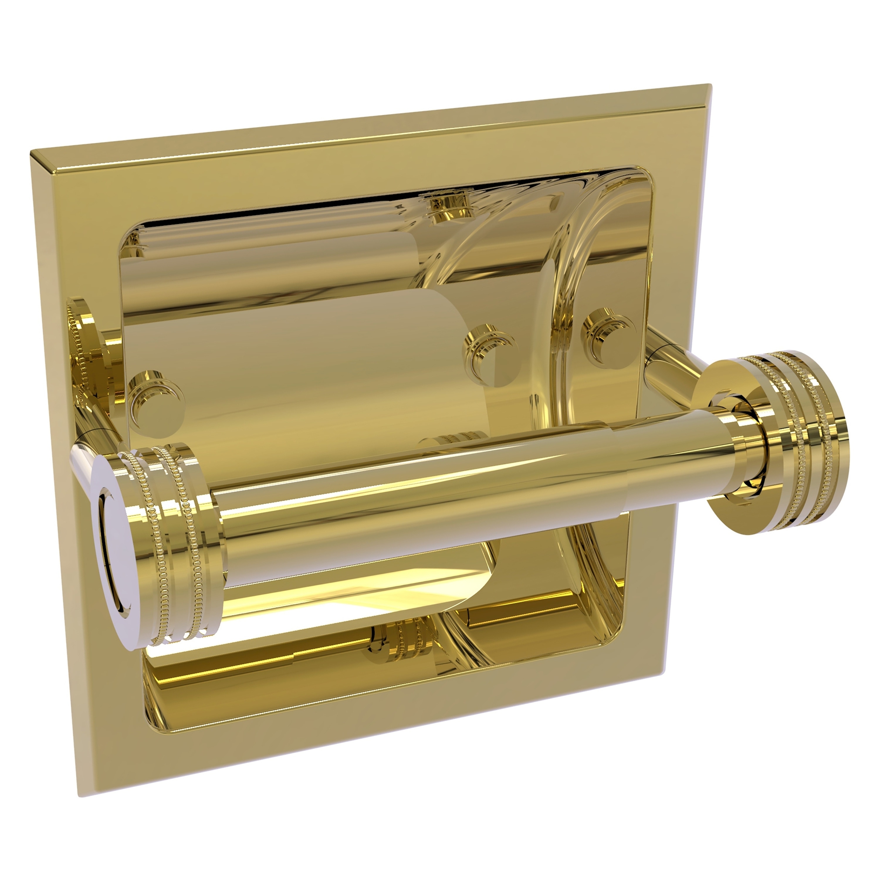 Allied Brass 2024-CD-UNL Continental Unlacquered Brass Recessed Double post Toilet Paper Holder 1 -Rolls with Storage