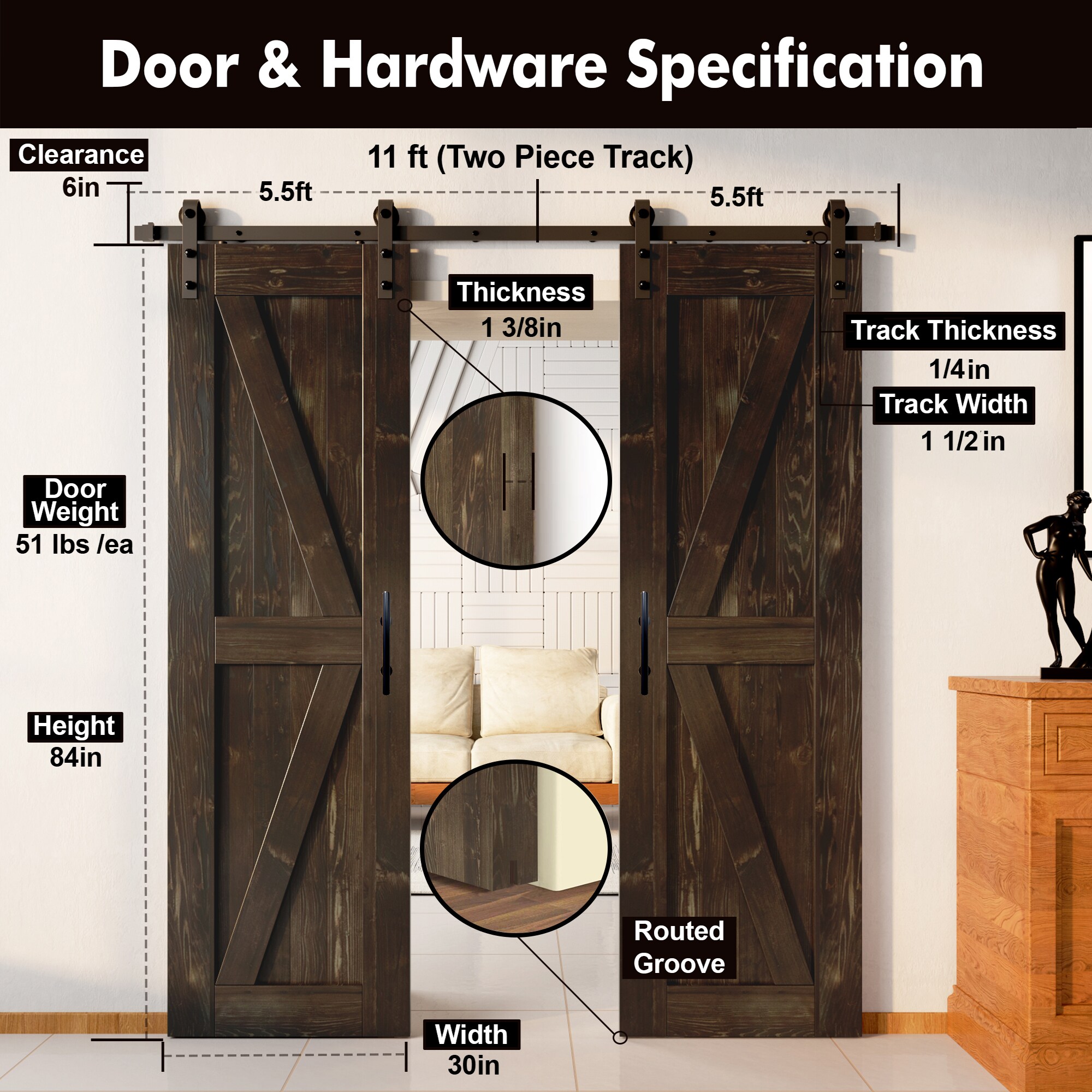 HOMACER YT2TGH132C-3084-K-EB Barn-Doors - View #7