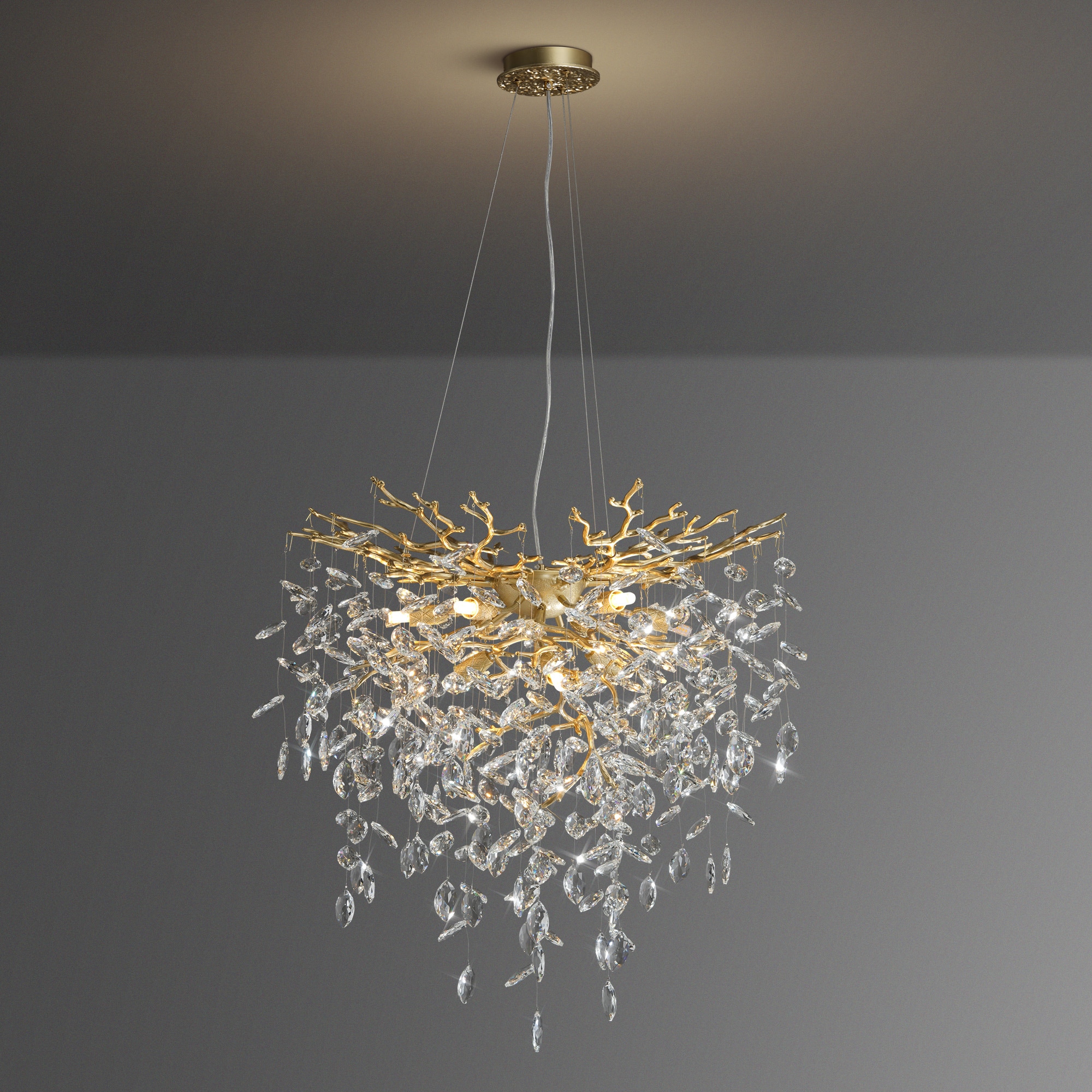 Gleam Flare 24 inches Modern Crystal Chandelier 8 Lights Gold Tree Branch Chandeliers Round K9 Crystal Raindrop Chandelier for Dining Room Living Room Foyer Entryway Kitchen Bedroom