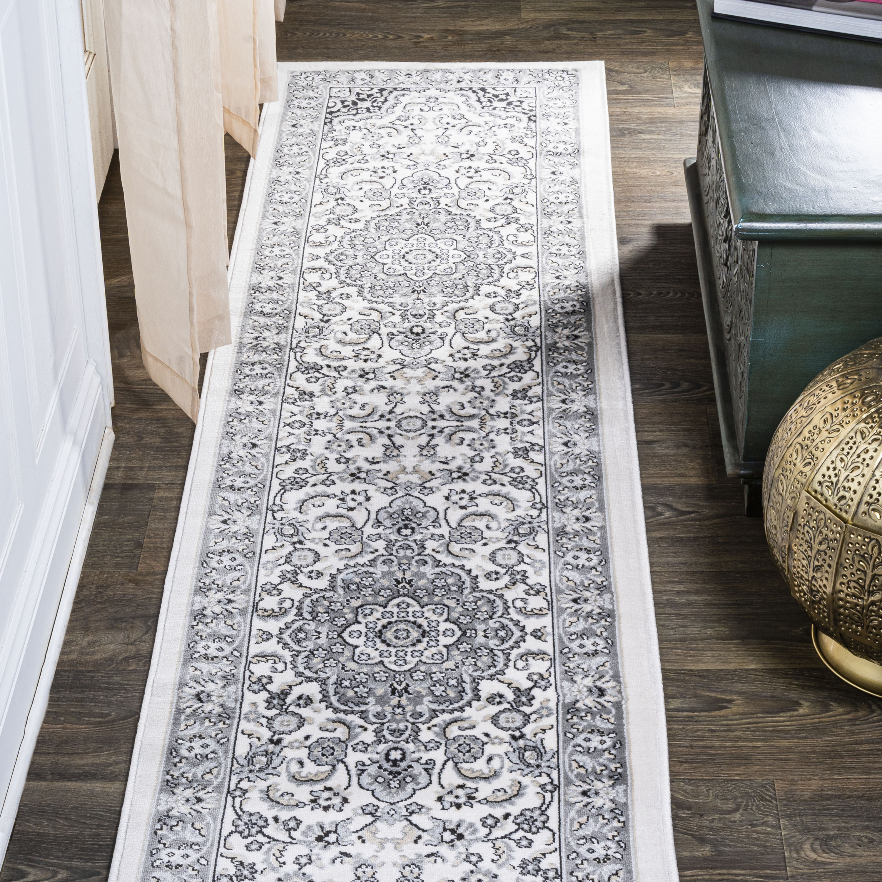 JONATHAN  Y MDP503C-28 MODERN PERSIAN Palmette 2 x 8 (ft) Loomed Polypropylene Gray/Cream Rectangular Indoor Medallion Persian Runner rug