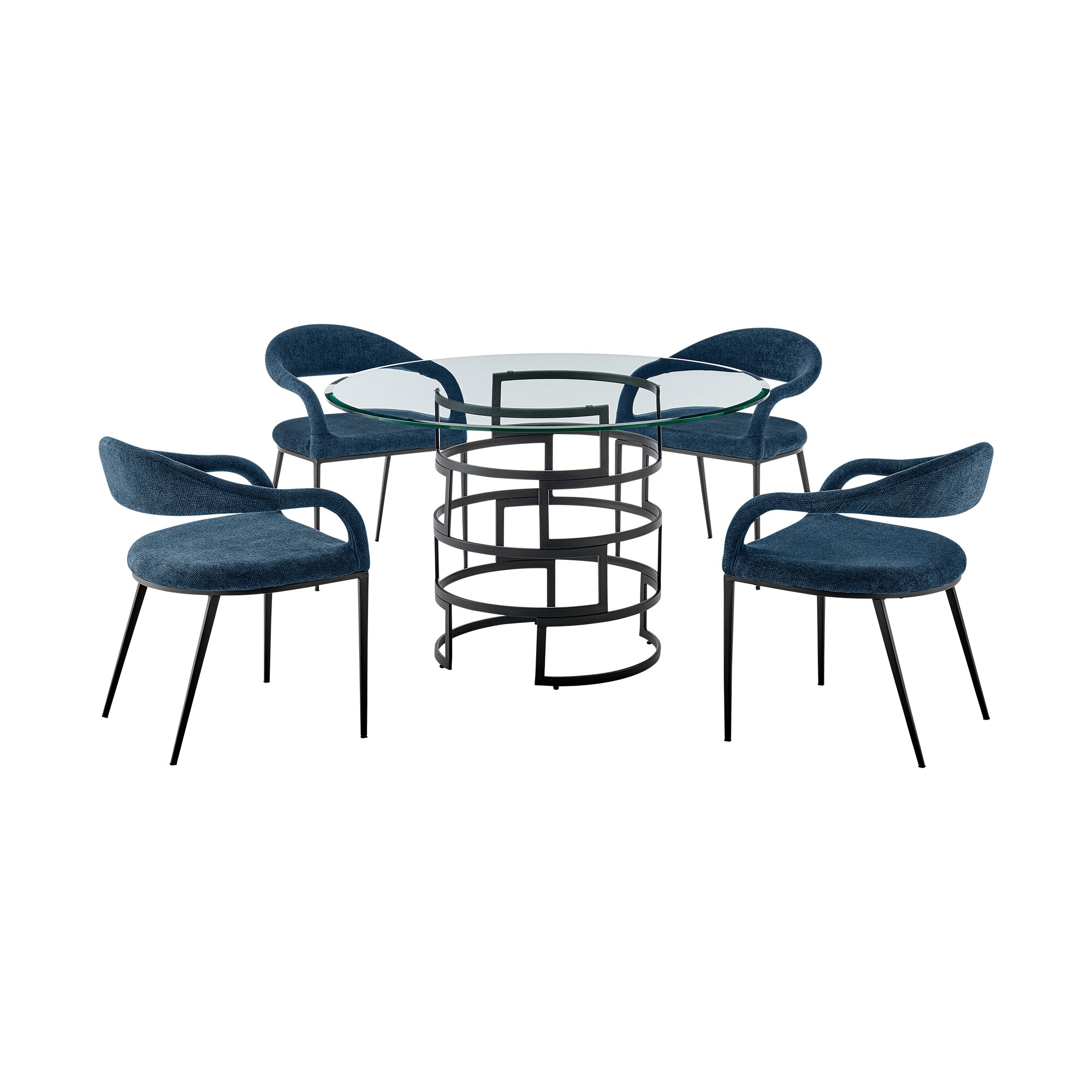 Armen Living SETDI5BLKBLU Black Contemporary/Modern Dining Room Set with Round Table ( Seats 4 )