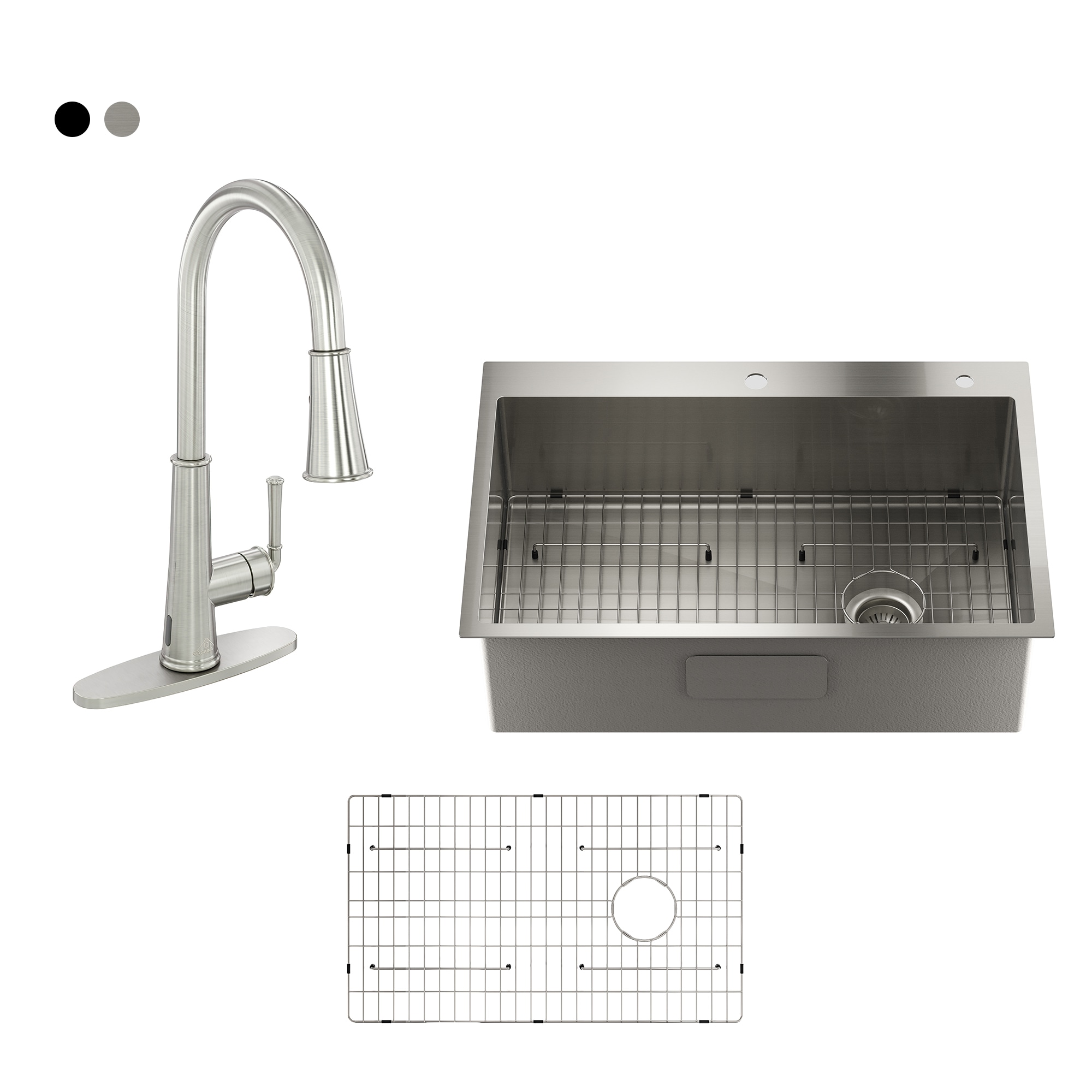 CASAINC KCSL0013-TS33BN Drop-in 33-in x 22-in Stainless steel Single bowl 16 -Gauge Kitchen Sink All-in-One Kit
