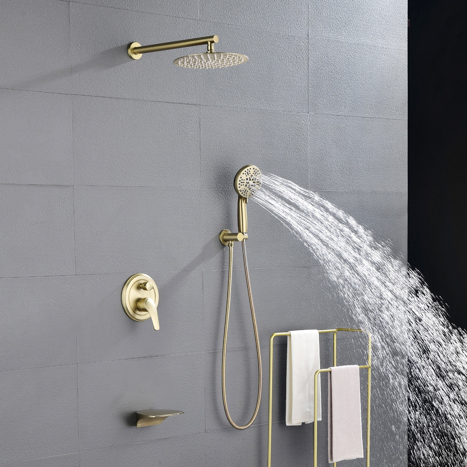 Cobbe Brushed Gold 1-handle Wall-mount Waterfall Bathtub Faucet with ...