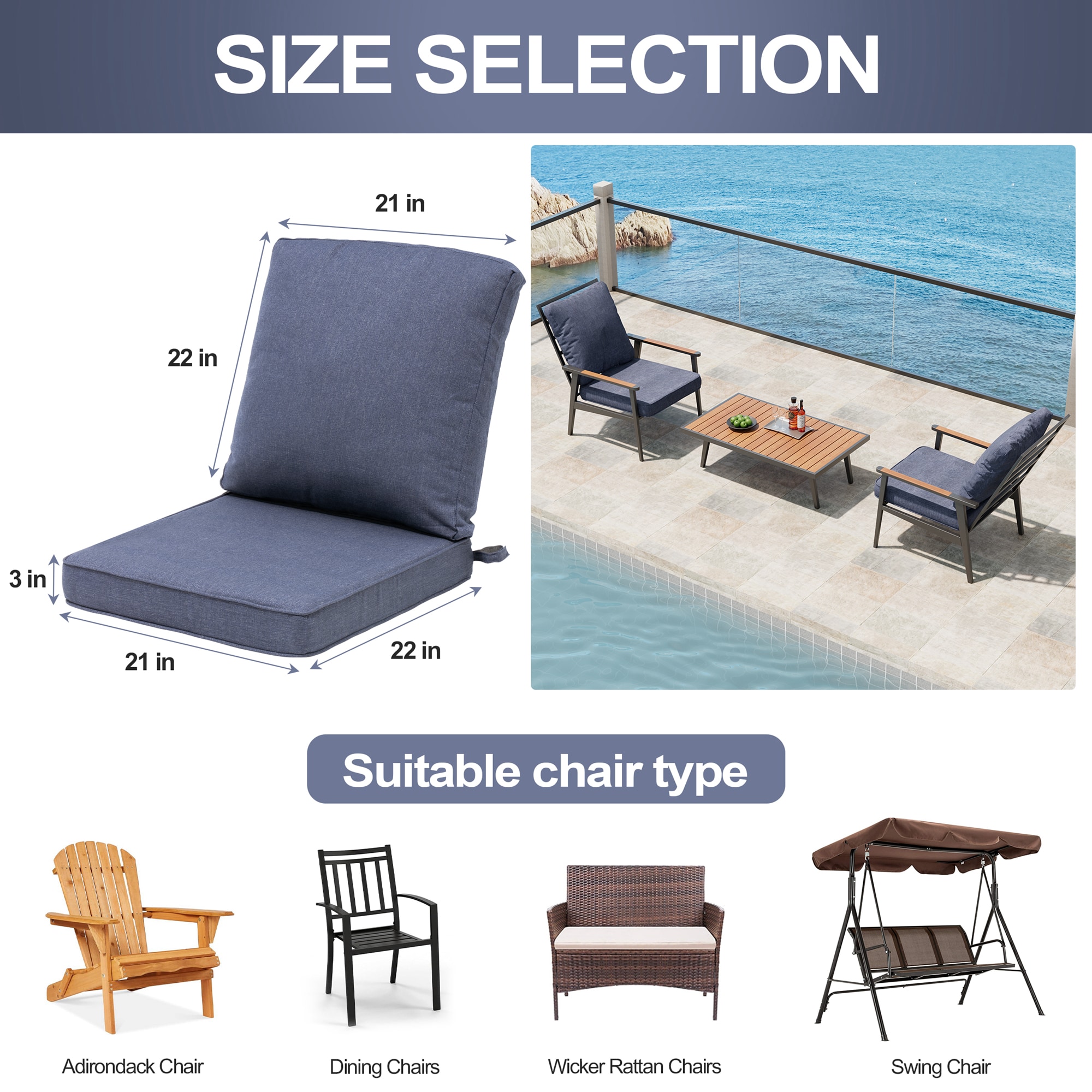 CloudFly CL-CU009SKY-1 Patio-Furniture-Cushions - View #3