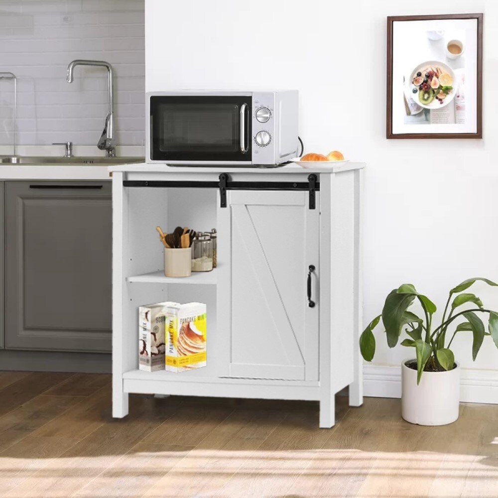 Barn Door Cabinet with Mini Fridge and Microwave