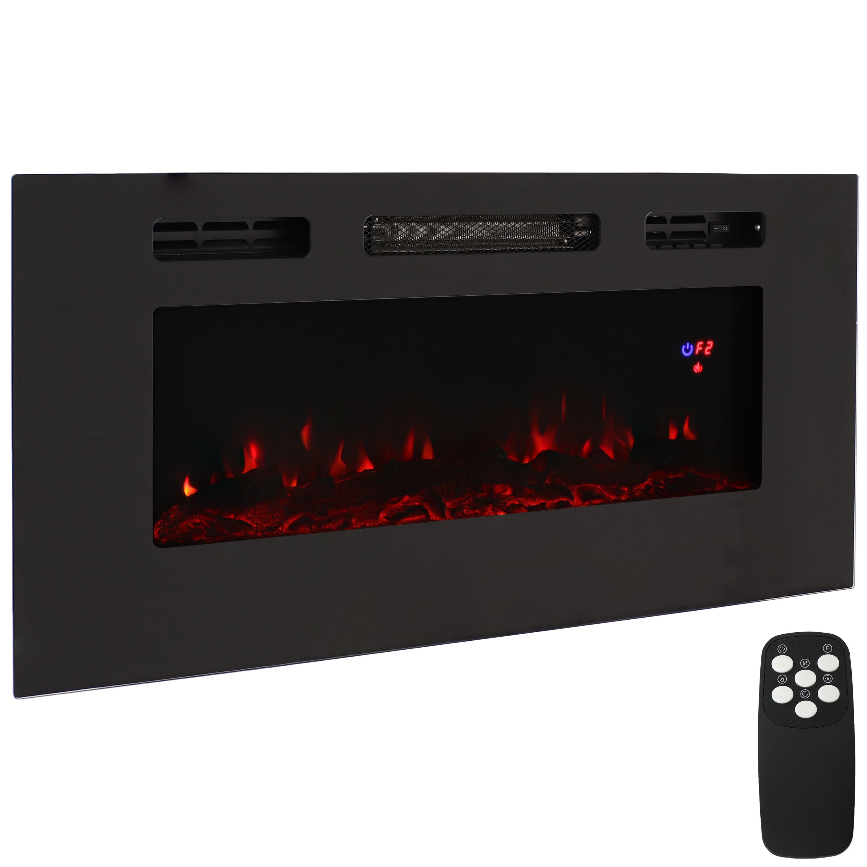 Sunnydaze Decor LOE-374 40-Inches W Black Wall mount Fan-forced Wall-mount Electric Fireplace with Remote Control Included