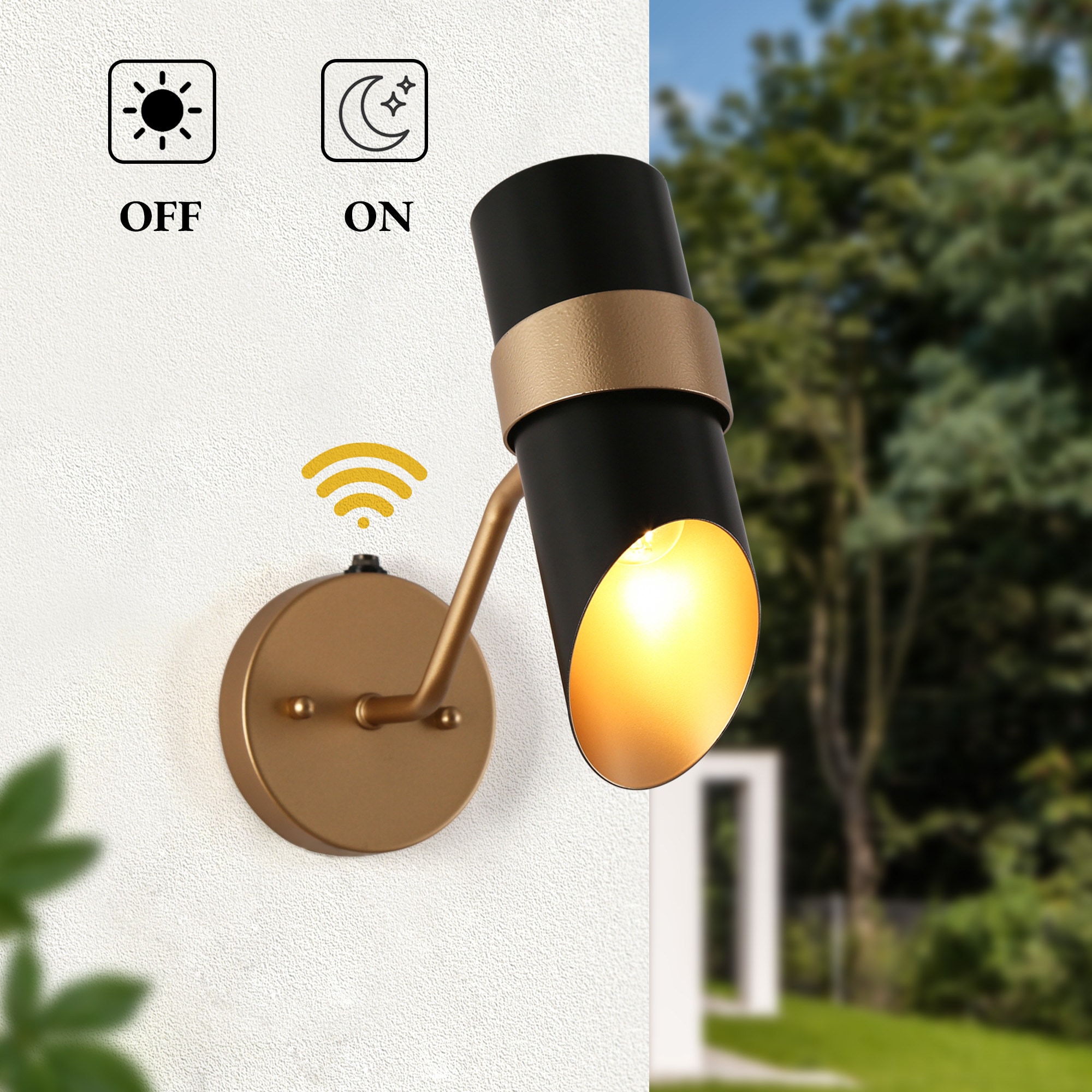 LNC HL506201BG Charonefos 1 -Light 11.4-in H Matte Black Hardwired Dusk to Dawn Outdoor Wall Light