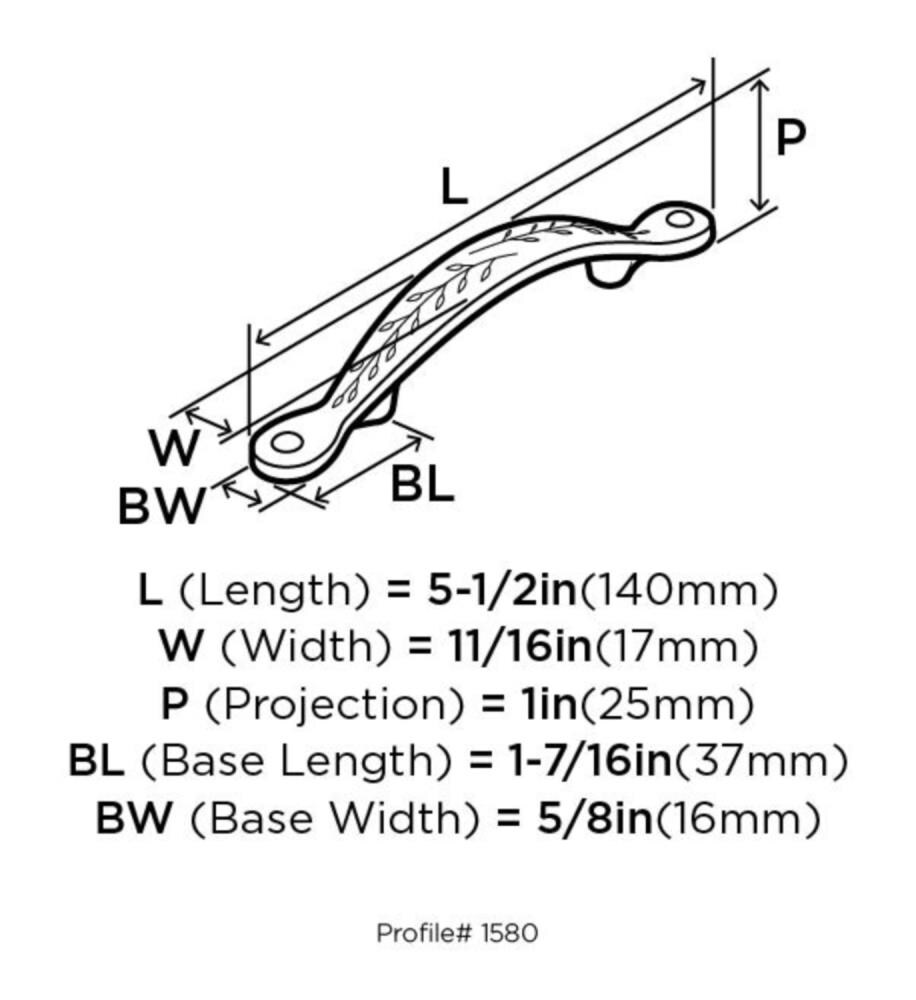 Satin Nickel 3" Arch Cabinet Pull with Leaf Motif