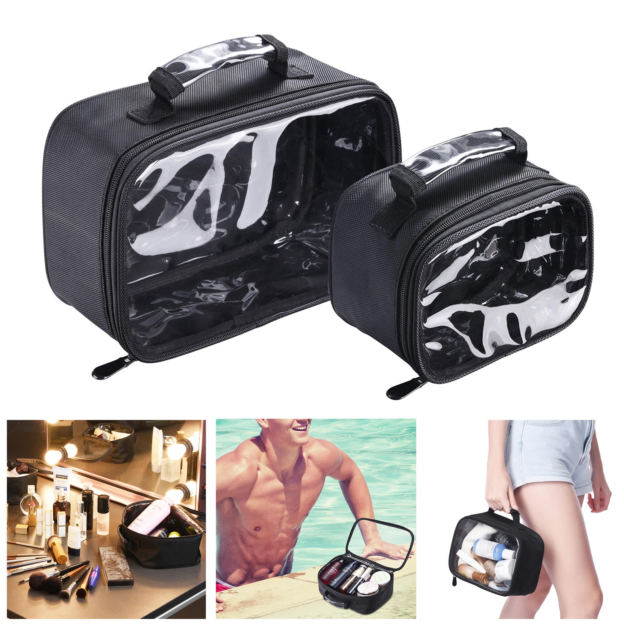 Yescom 12MKS029-L-M-S-06-LO Byootique 3 Pieces 420D Clear Nylon Makeup Travel Toiletry Bag Kit Portable Lightweight Transparent Cosmetic Storage Organizer Pool