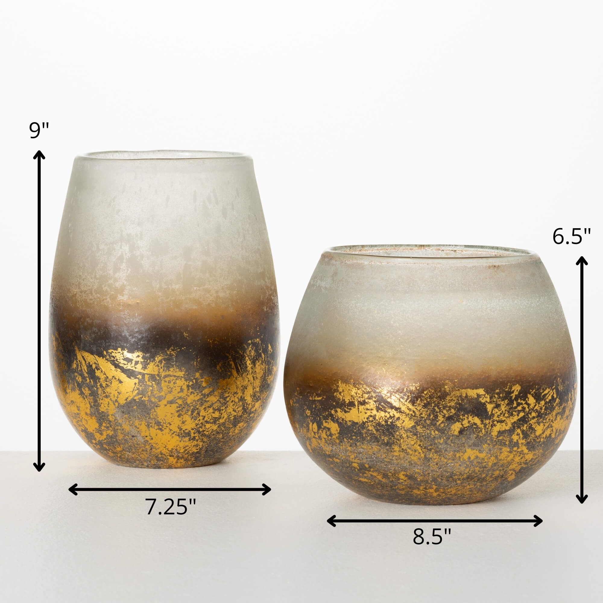 Elegant Frosted Gold Leaf Glass Decorative Table Vases Set