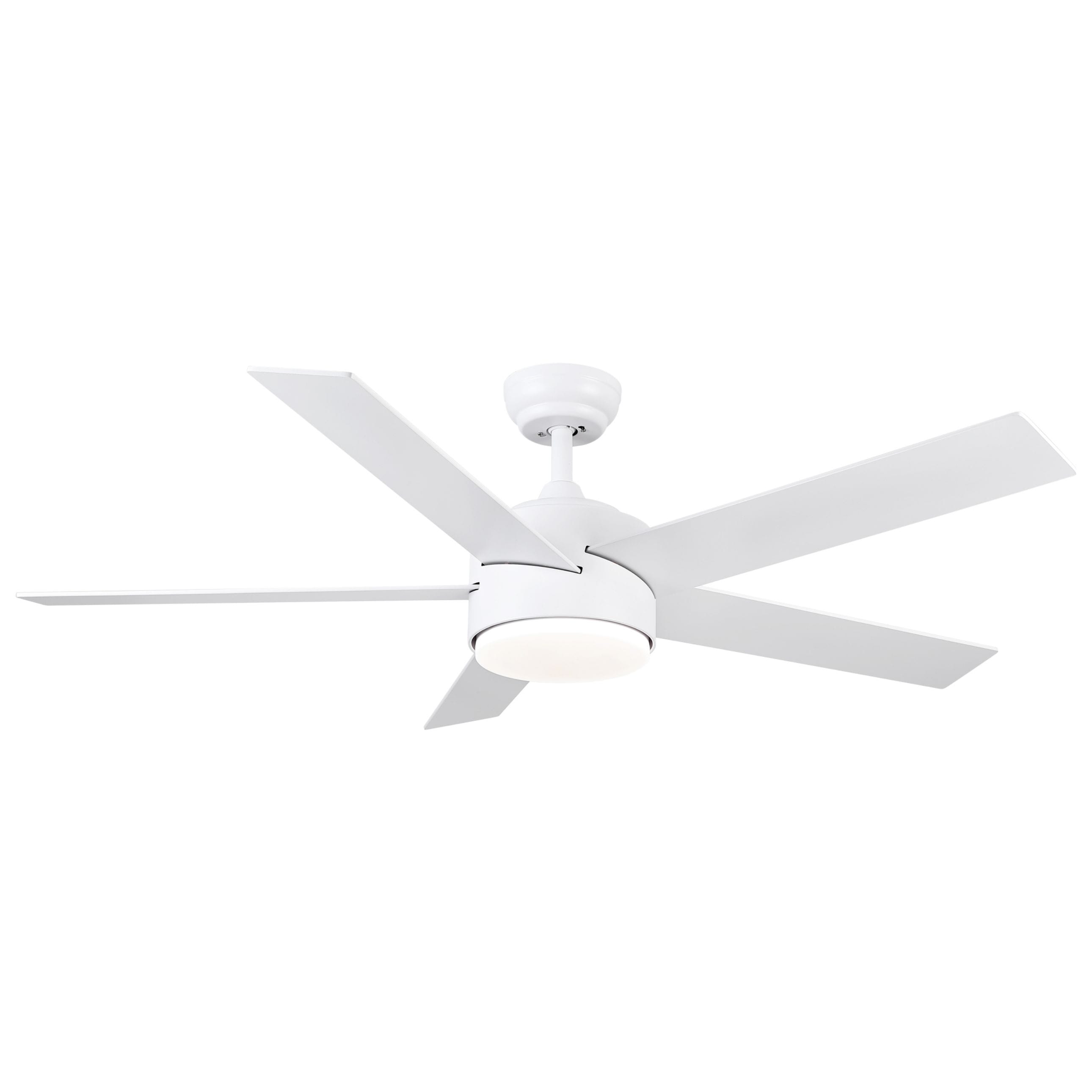 WELLFOR AMYU-22 Dimmable Multi-Speed LED Ceiling Fan 52-Inches White with White Blades Color-Changing Integrated LED Fixture Indoor Downrod mount Standard Ceiling Fan With Light and Remote ( 5 -Blade)