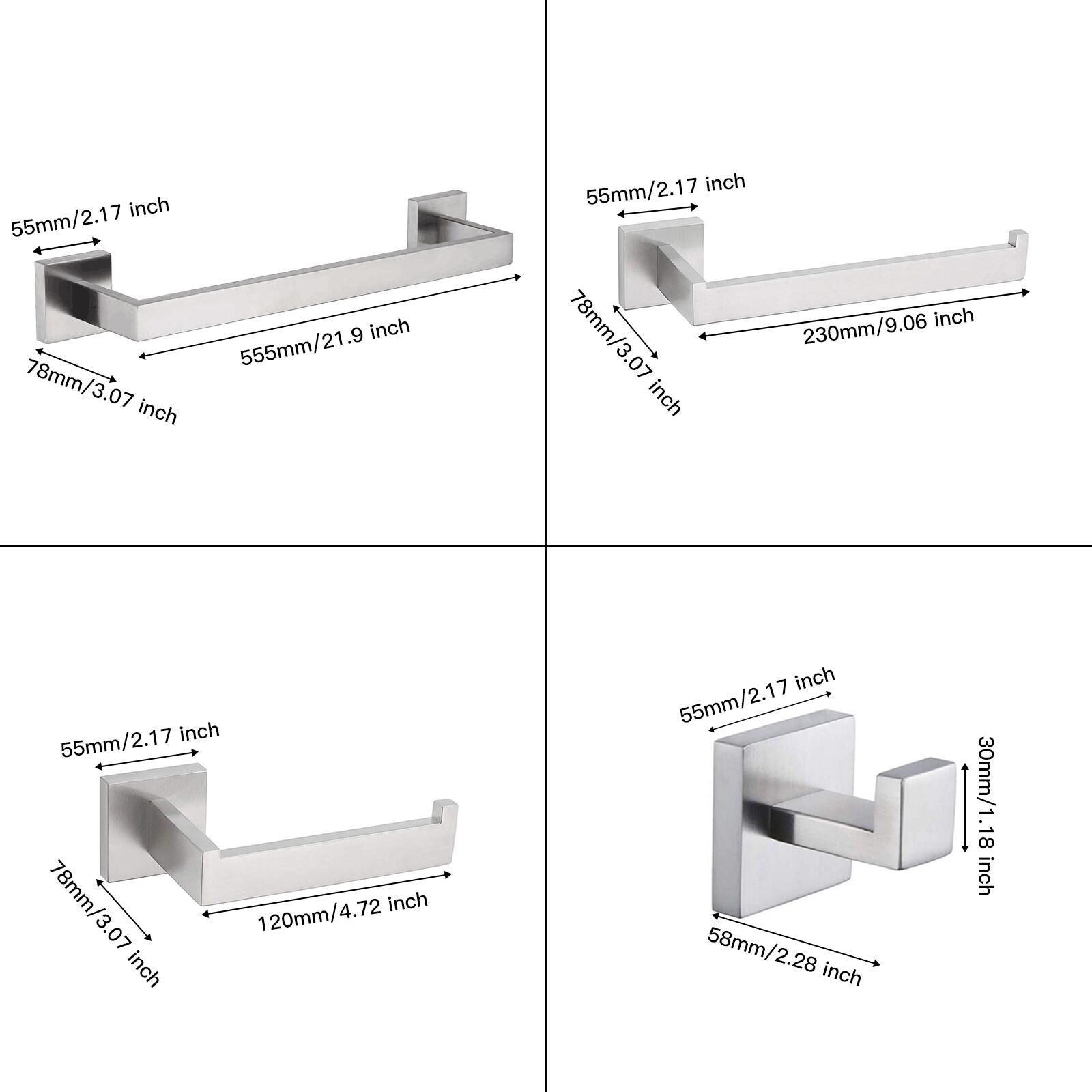 Brushed Nickel 24-Inch Adjustable Metal 4-Piece Bath Hardware Set