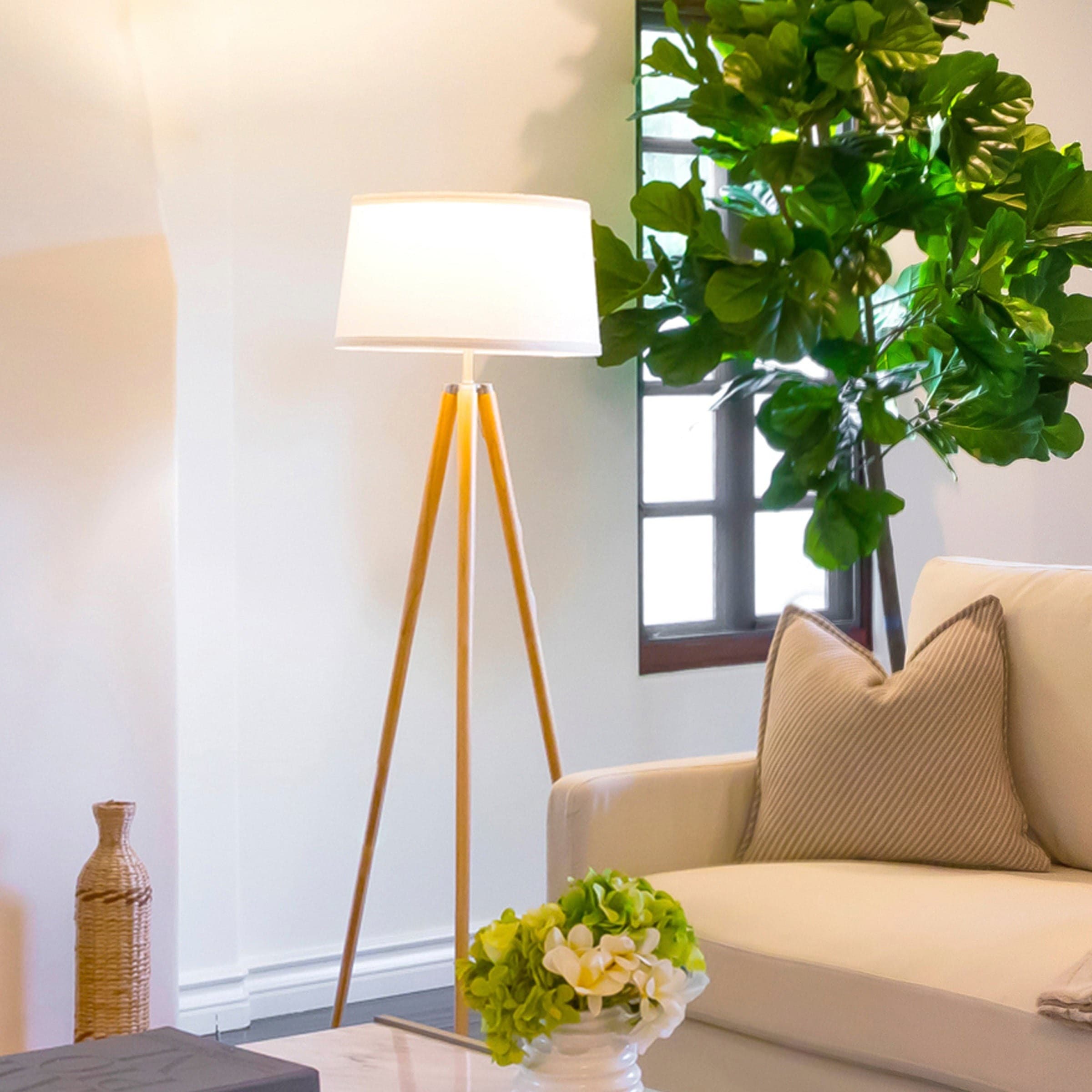Emma LED Tripod Natural Wood Floor Lamp for Kids' Nursery