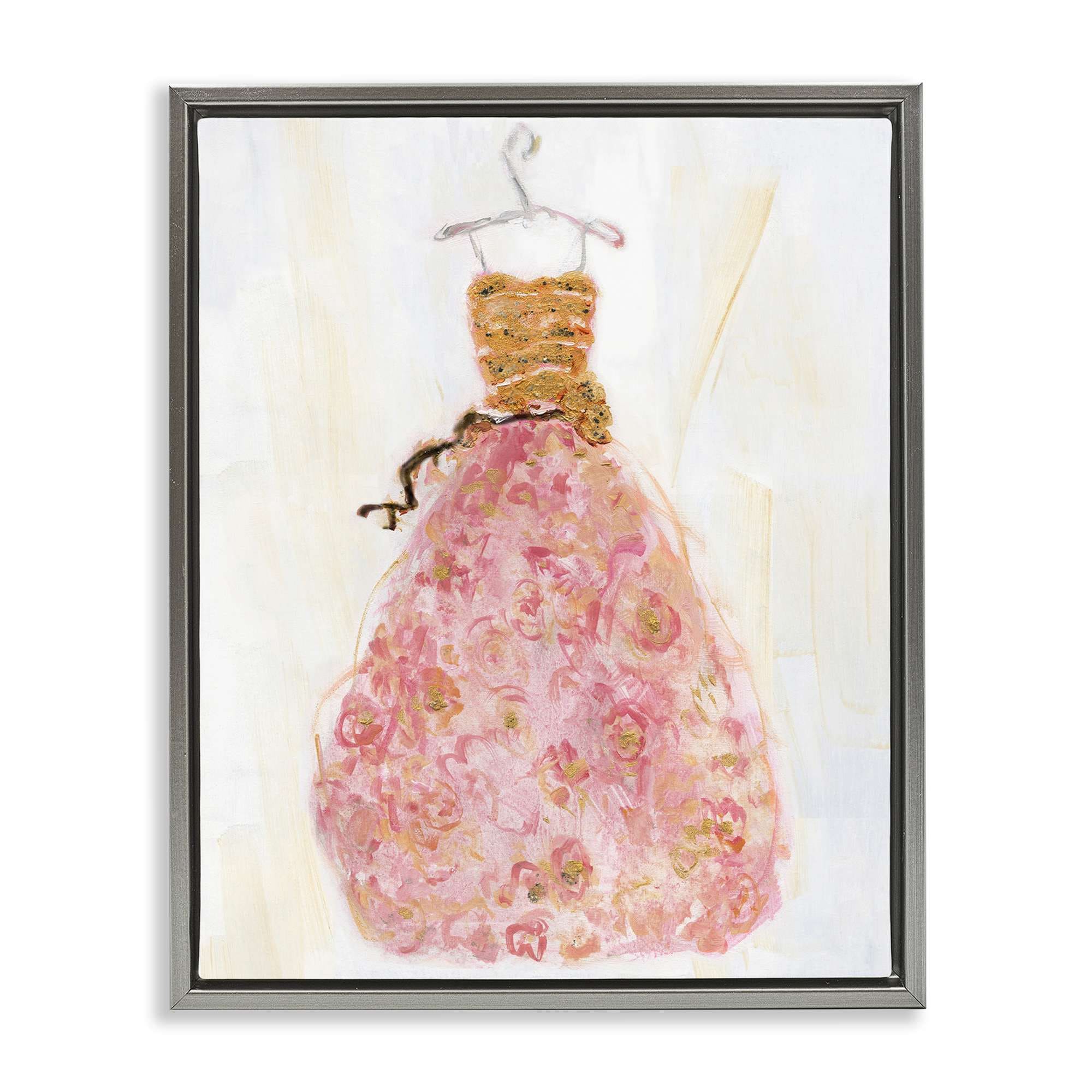 Stupell Industries BT-977-FFL-16X20 Classy Posh Pink Ball Gown Gray Framed Floater Canvas Wall Art By Sally Swatland 17 x 21