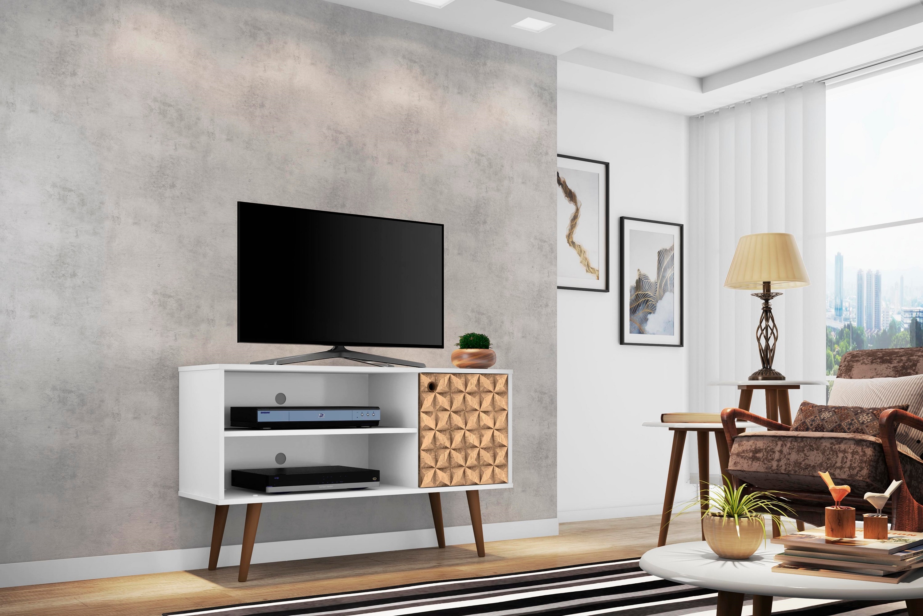 Manhattan Comfort 212BMC67 Liberty Modern/Contemporary White and 3D Brown Prints TV stand ( Accommodates TVs up to 48-in )