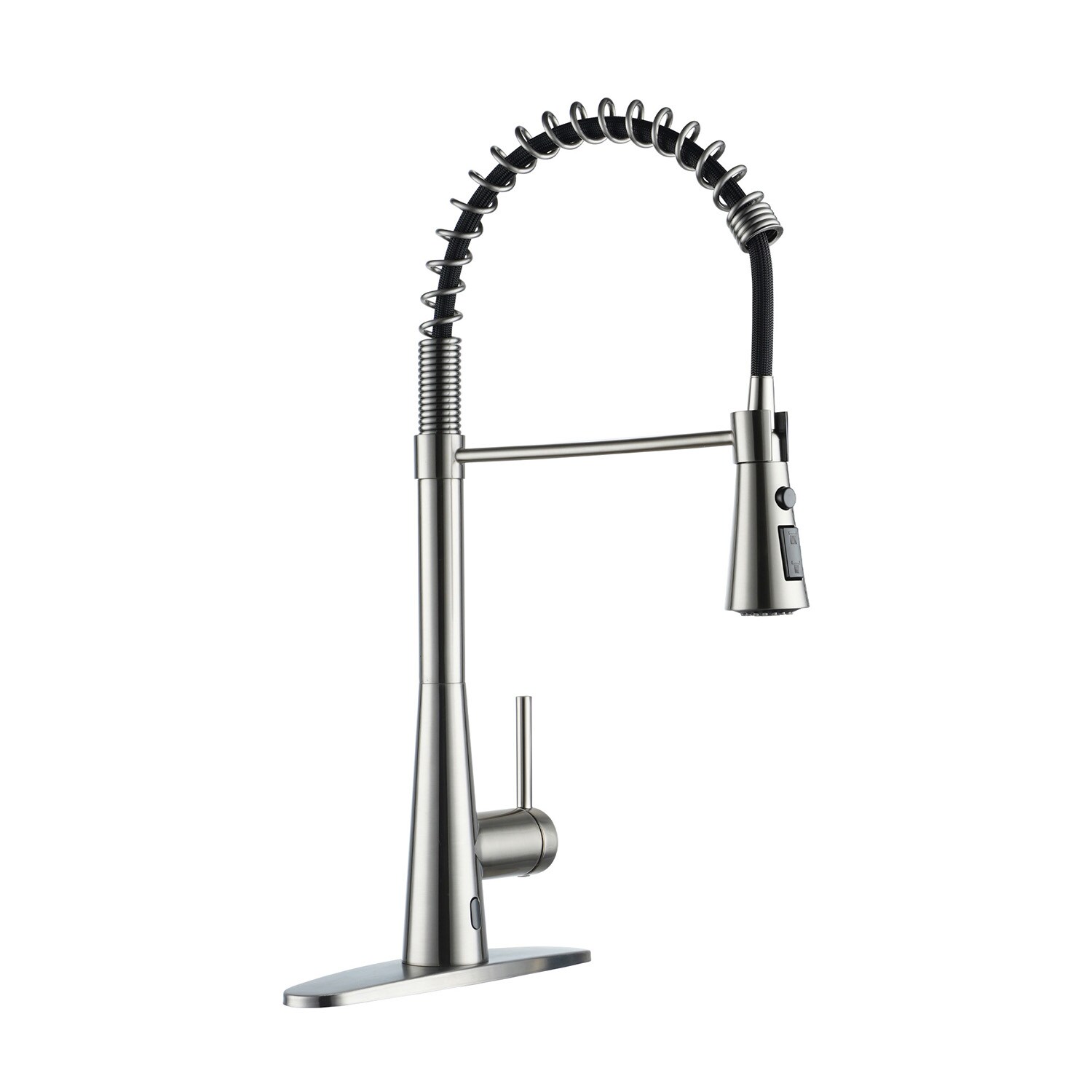 Brushed Nickel Single Handle Touchless Pull-down Kitchen Faucet with Sprayer (Deck Plate Included) Stainless Steel | - Mondawe MD-D02-BN