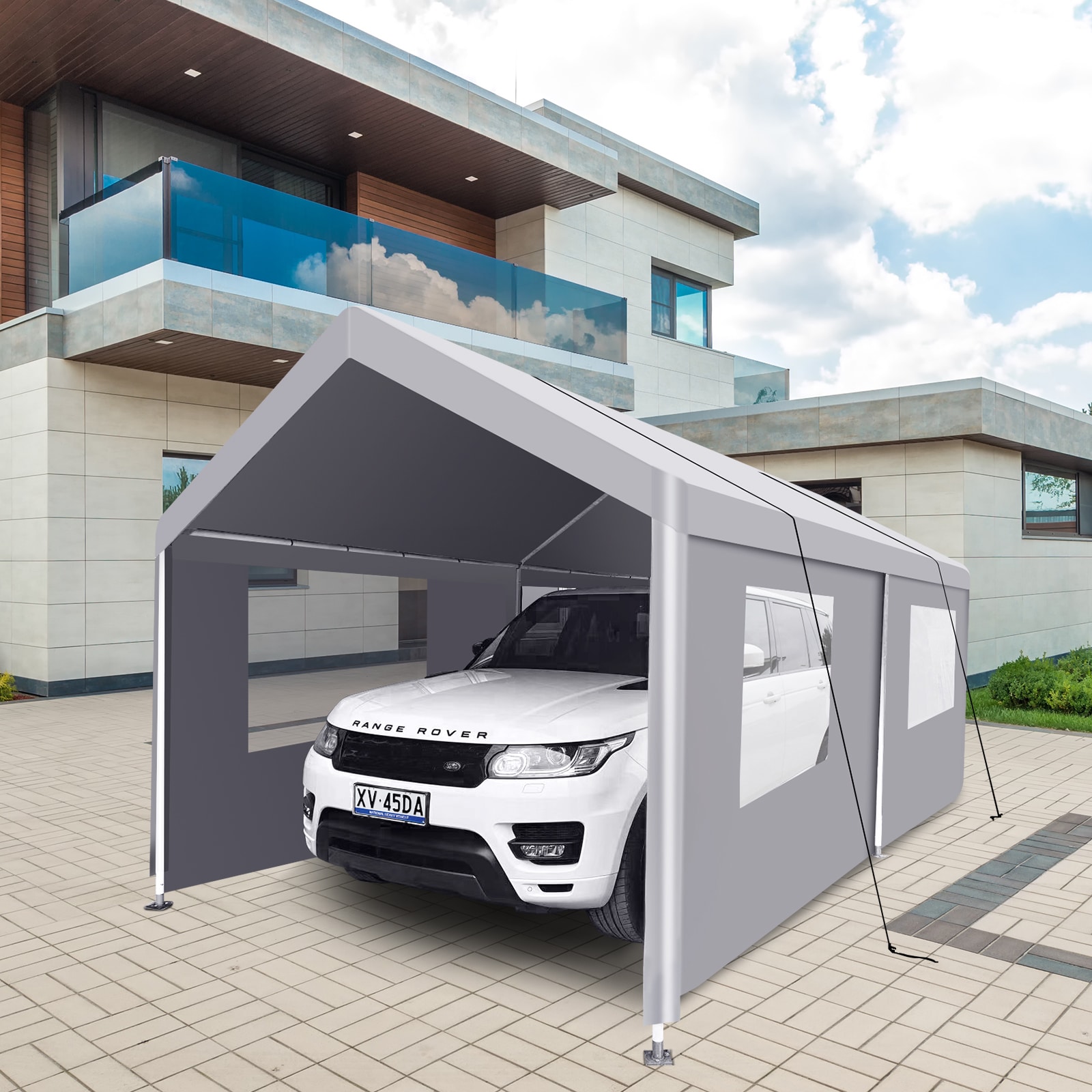 Lycvki CP-23 9.775-Feet W x 19.88-Feet L x 6.425-Feet H Gray Metal Carport with Polycarbonate Roof