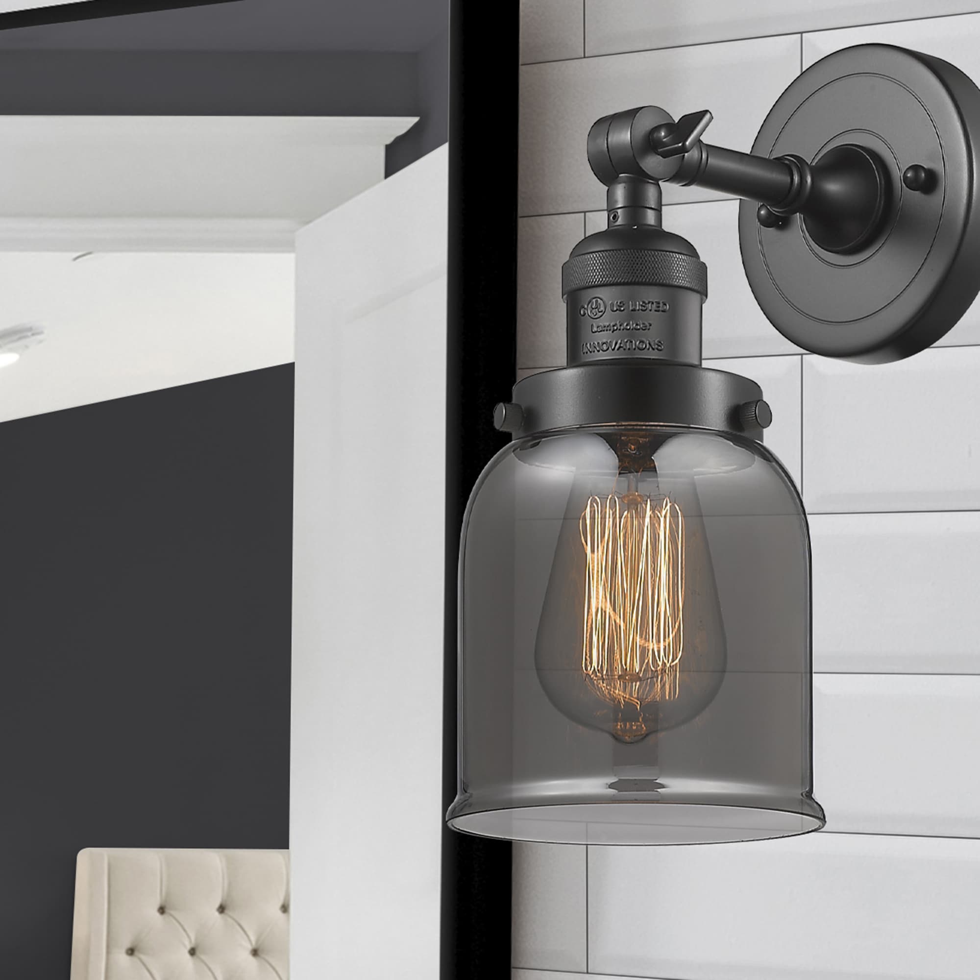 Innovations Lighting 203-OB-G53 Bell 5-in W 1 -Light Oil-rubbed Bronze Industrial Wall Sconce
