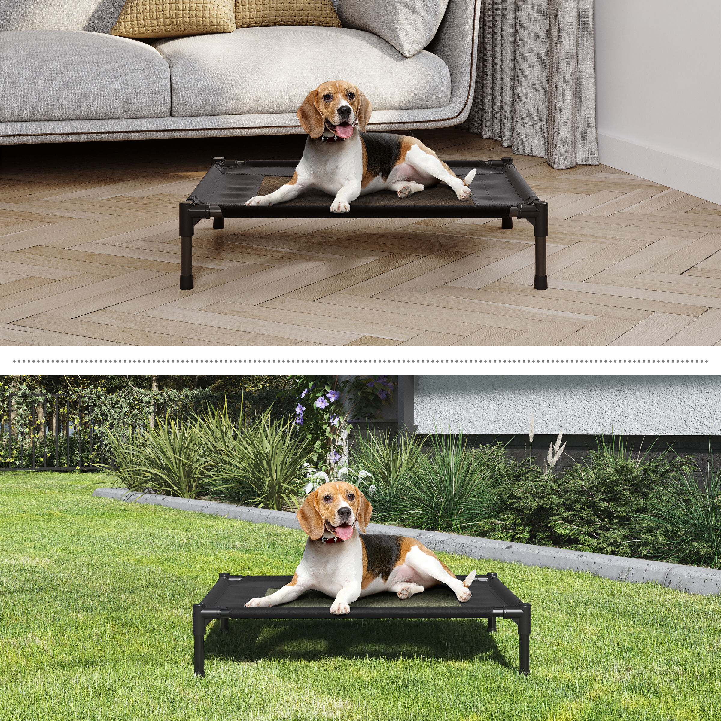 Medium Black Elevated Waterproof Outdoor Dog Bed