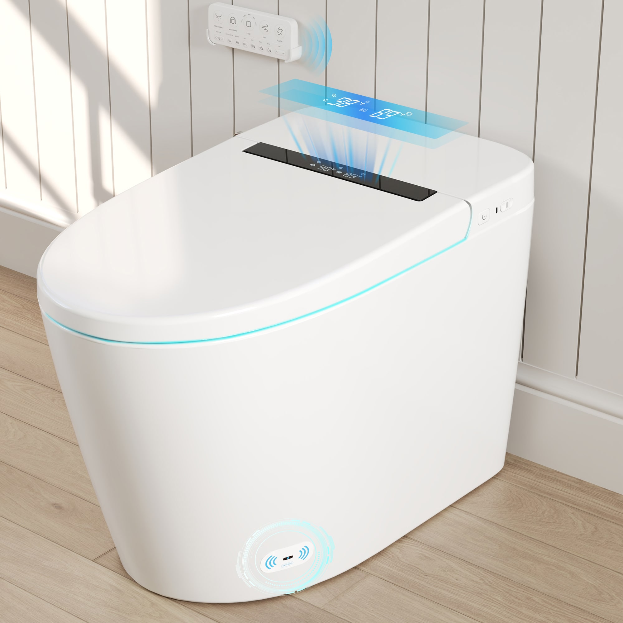 DeerValley DV-1S0159 Vertex White Touchless Flush Elongated Standard height Smart Soft Close 1-piece Bidet 12-in Rough-In 1.28 GPF