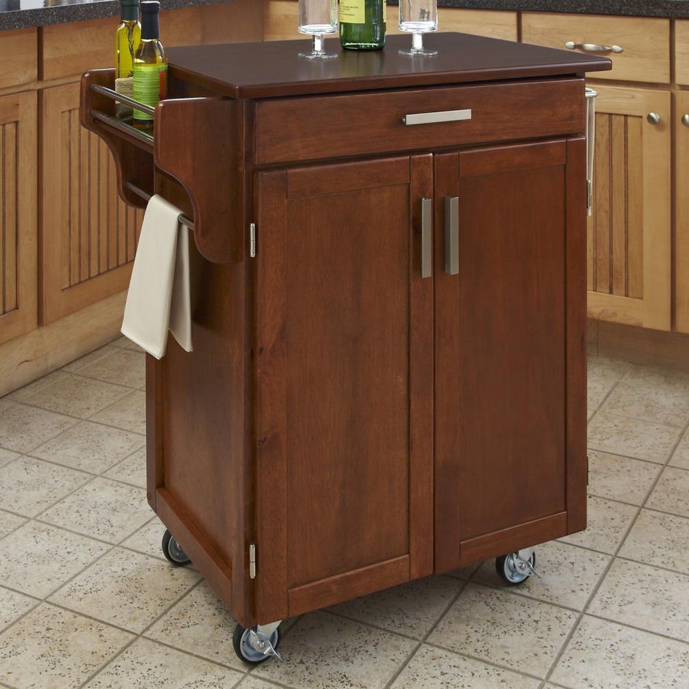 Home Styles Brown Wood Base with Wood Top Kitchen Cart (18.75-in x 32.5-in x 35.5-in)