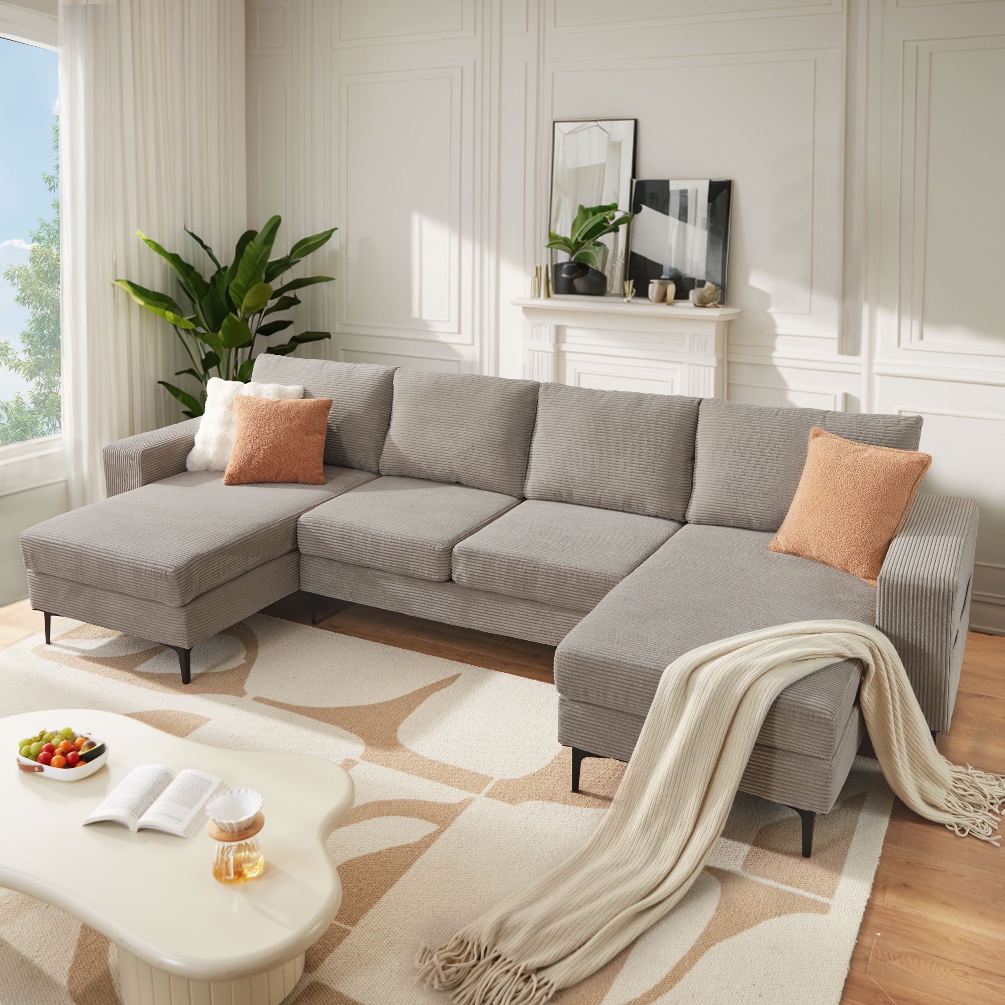 Ovios OKIKI800 126-in Modern Camel Sectional