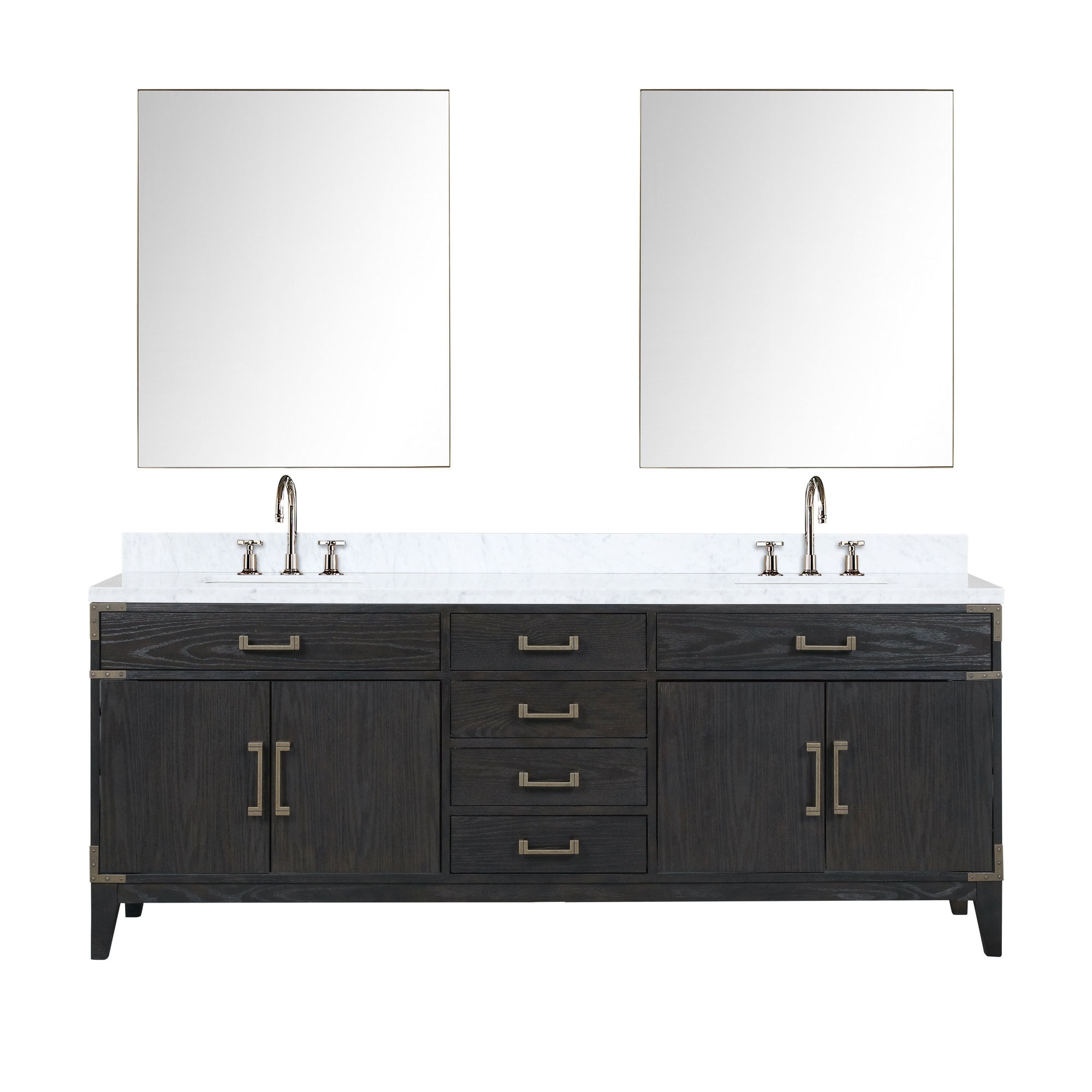 Lexora LVW84DJ111 Wilton 84-in Black Oak Undermount Double sink Bathroom Vanity with White Carrara Marble Marble Top (Mirror Included) (Faucet Included)