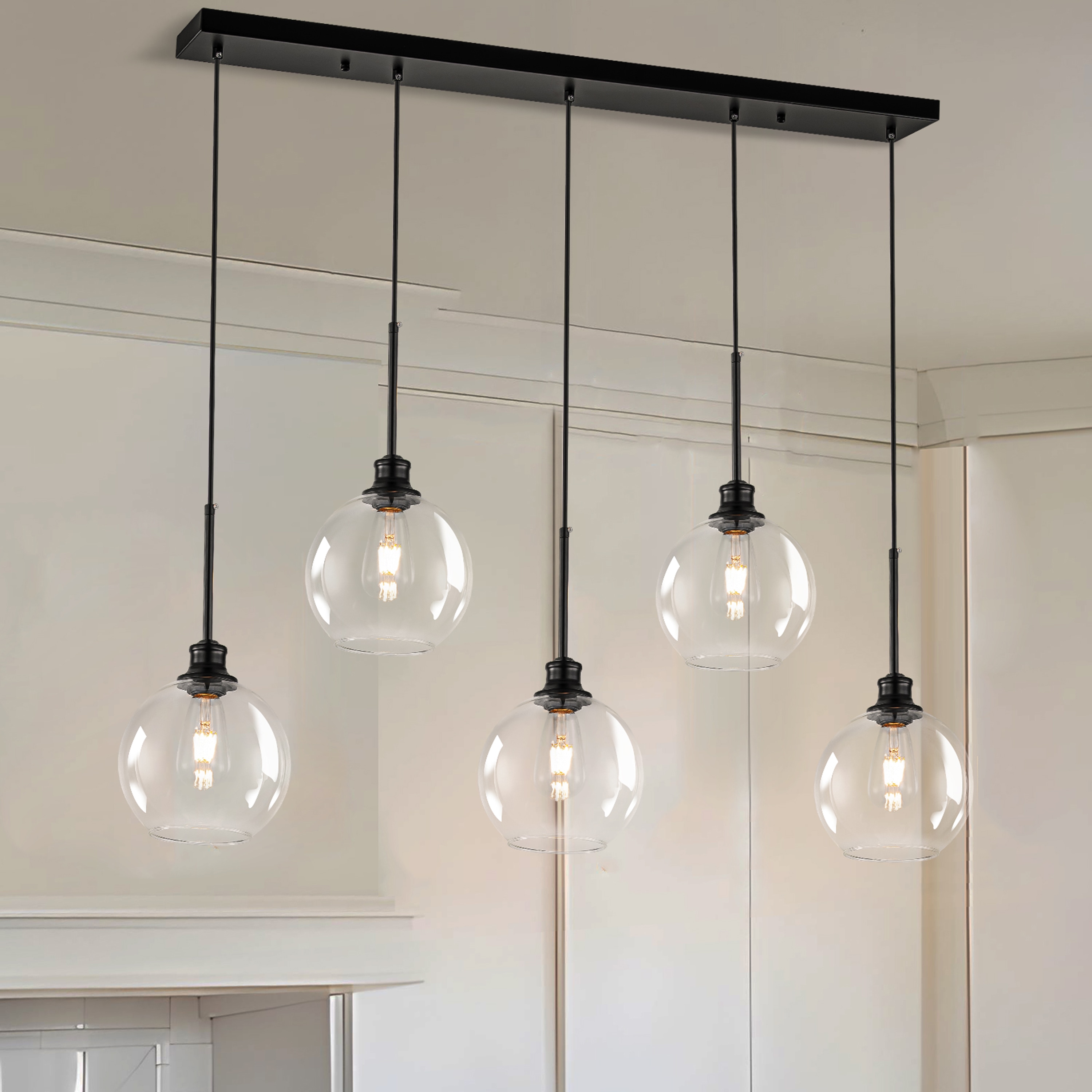 GoYeel ZP040BL05 5 -Light Matte Black Modern/contemporary Clear glass Linear Hanging Kitchen island light
