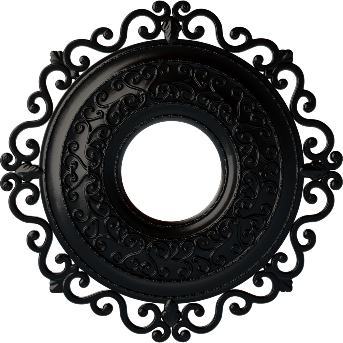 Ekena Millwork CM22ORBLF Orrington 22-in W x 22-in L Painted Jet Black Polyurethane Whole Ceiling Medallion
