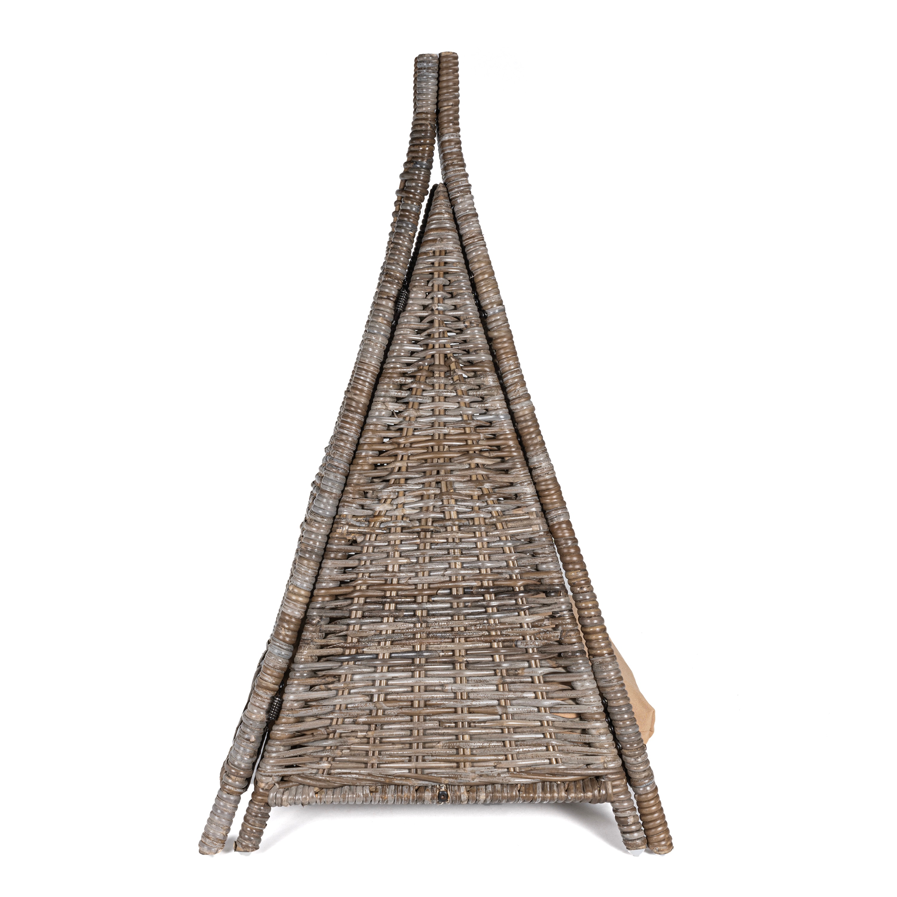 Small Kubu Gray Handwoven Rattan Triangle Cat Bed with Cushion