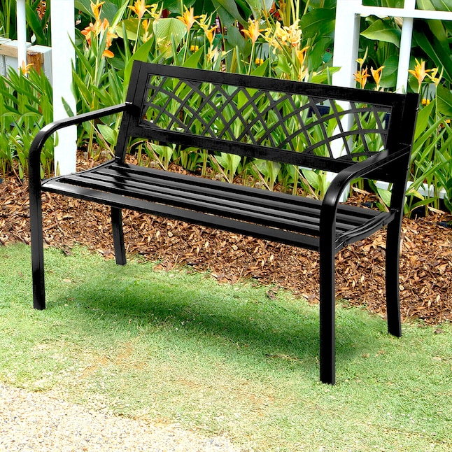 Clihome Outdoor Park Garden Bench 46-in W x 30-in H Black Steel