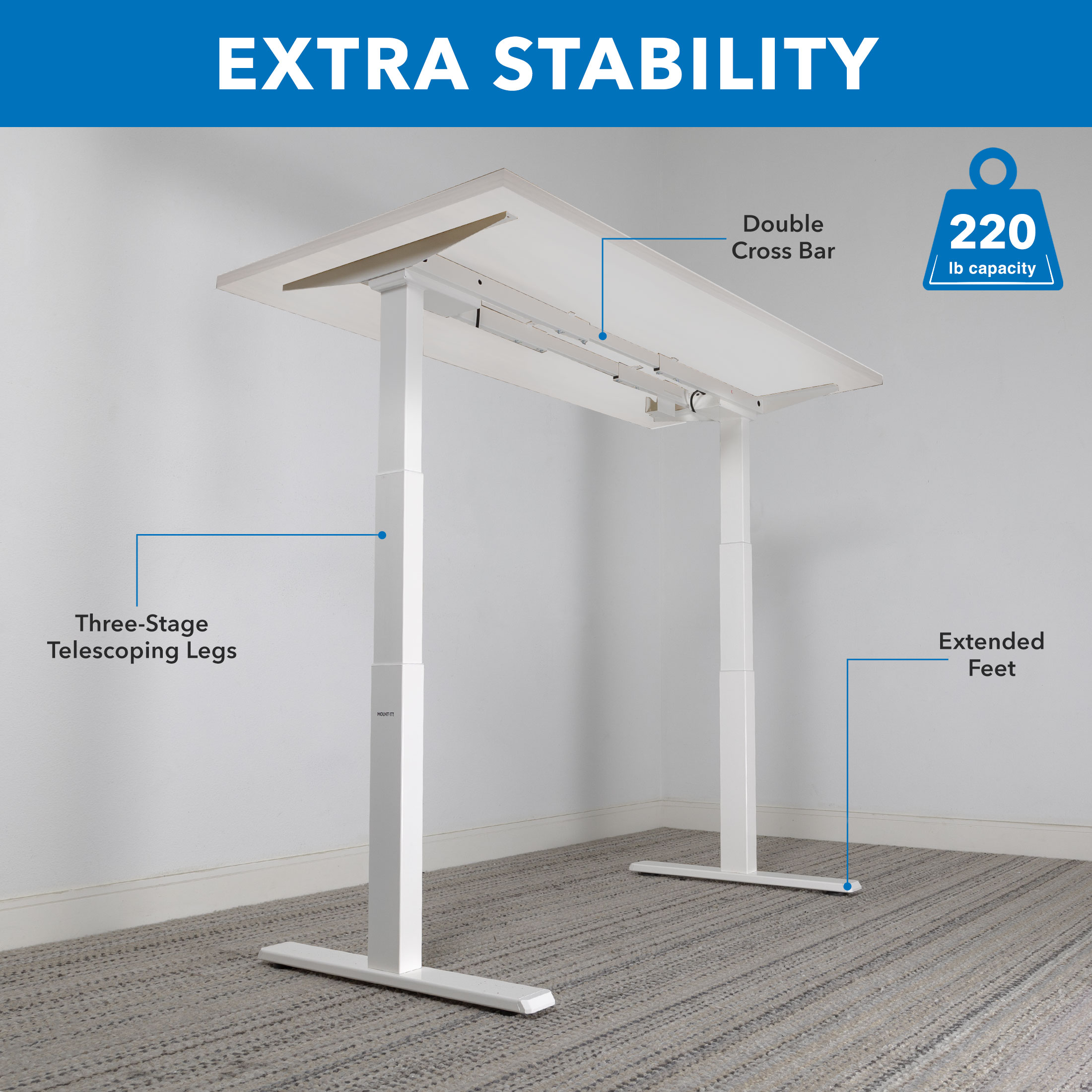 Elevate 47'' White Dual Motor Electric Sit-Stand Desk with Touchscreen Control