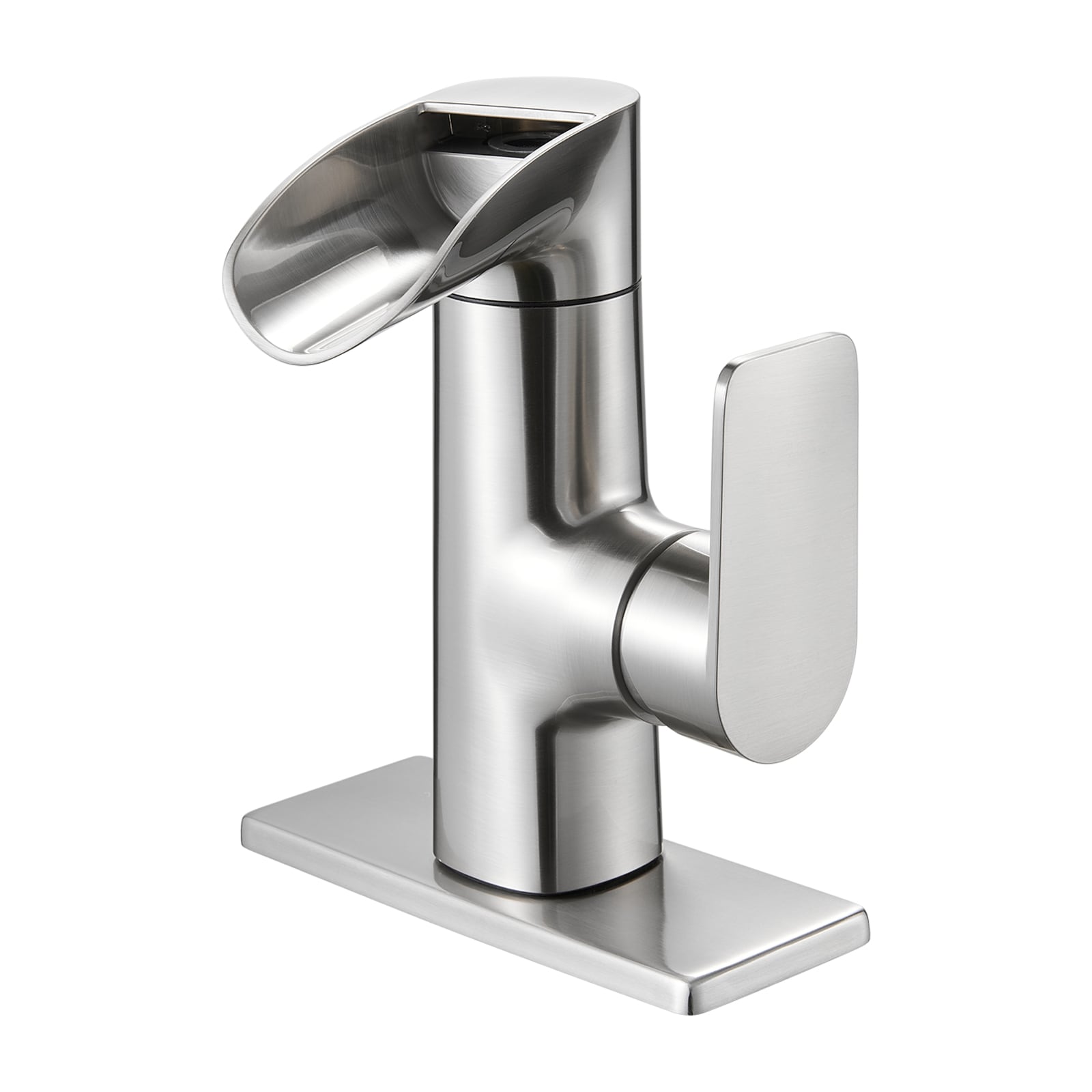 Cobbe - Nickel Single hole 1-handle Low-arc Bathroom Sink Faucet with Drain with Deck Plate