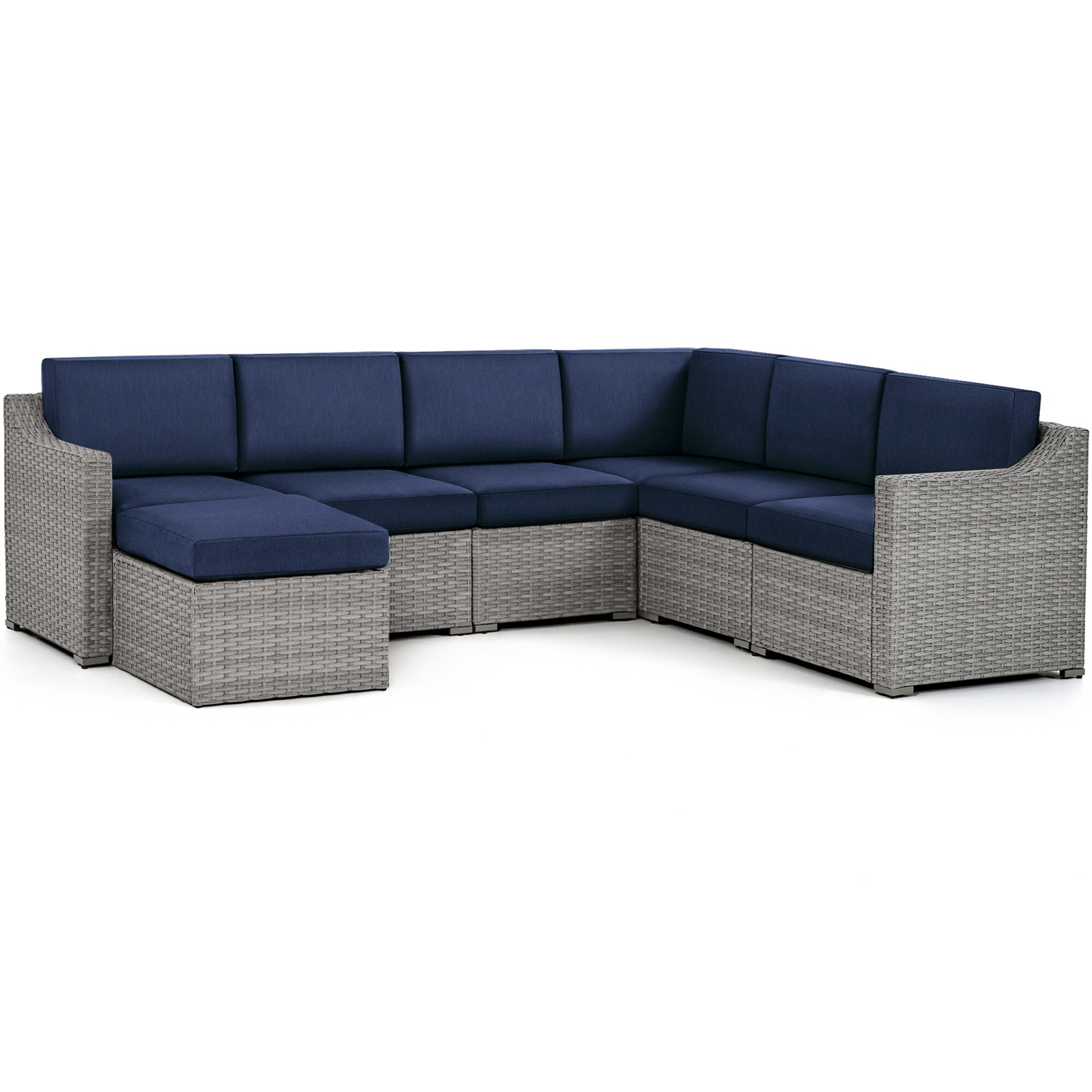  EL-SF7-GT-WL3 7 -Piece Wicker Patio Conversation Set with Blue Cushions