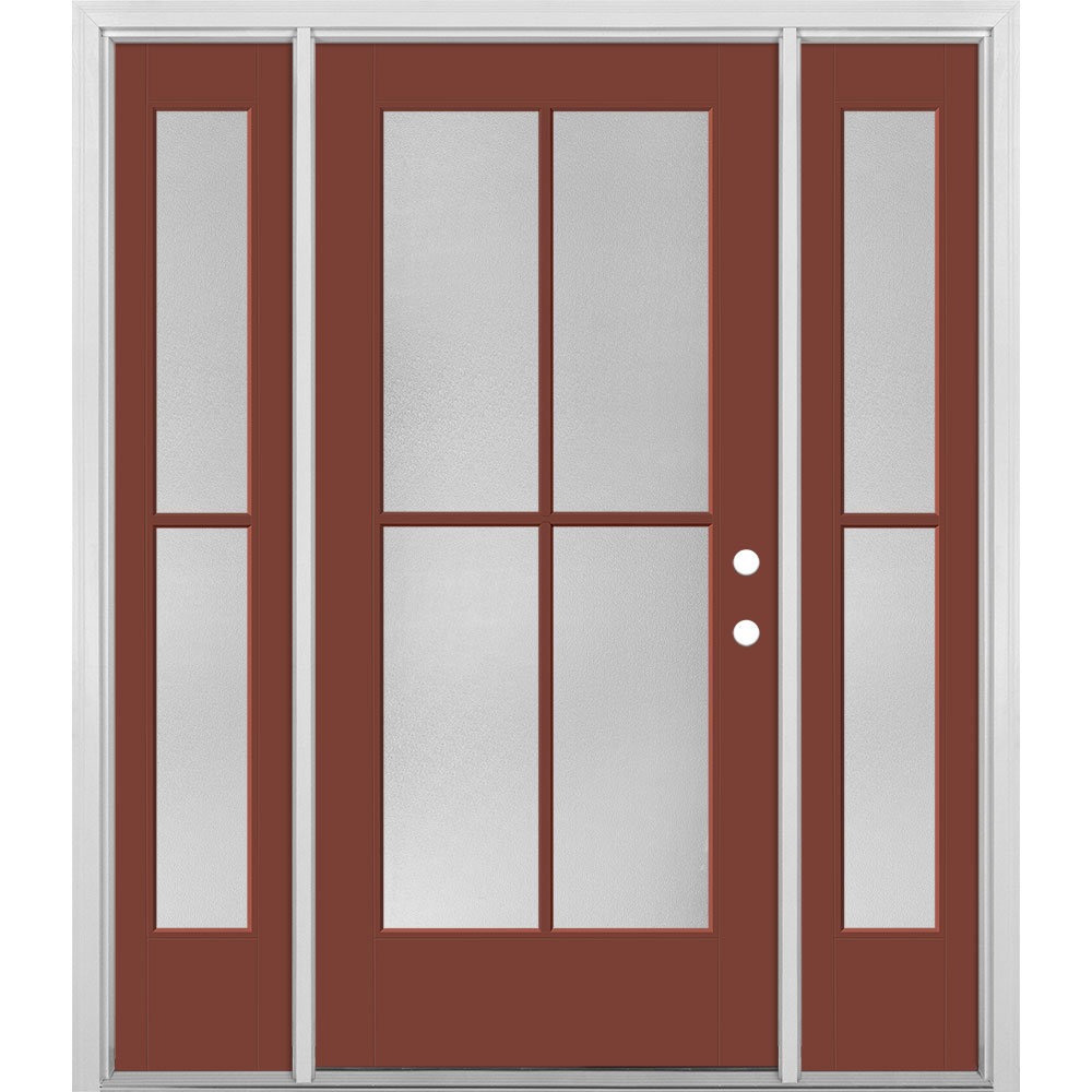 Masonite 1524243 60-in x 80-in x 4-9/16-in Fiberglass Full lite Right-hand inswing Fox Tail Painted Prehung Front Door with Sidelights with Brickmould Insulating core