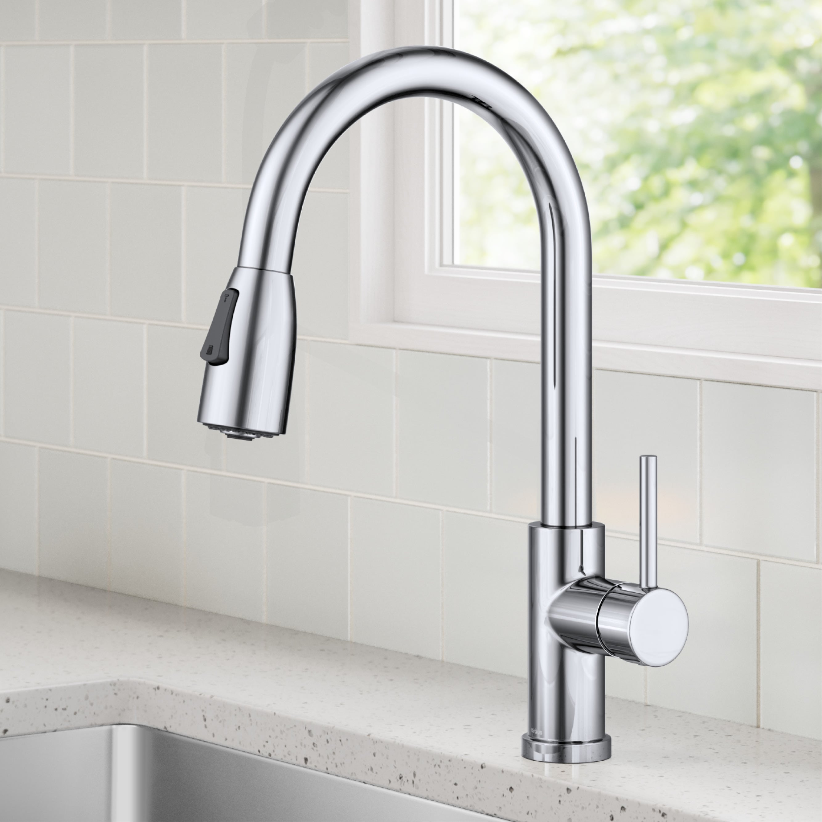 Kraus KPF-1626CH Coda Chrome Single Handle Deck-mount Pull-down Kitchen Faucet with Sprayer