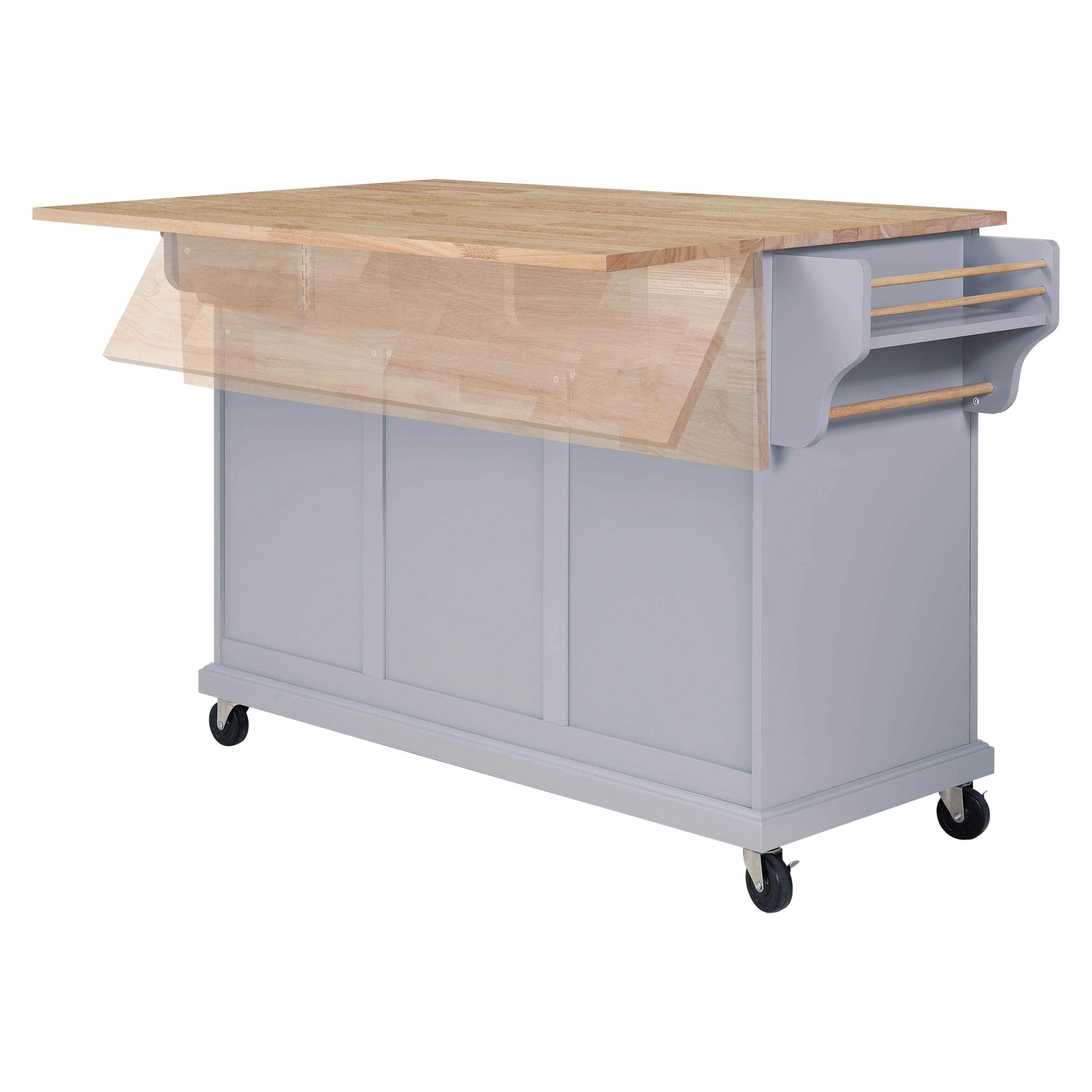 CESICIA Gray Wood Base with Wood Top Rolling Kitchen Island (32-in x 57.63-in x 36-in)