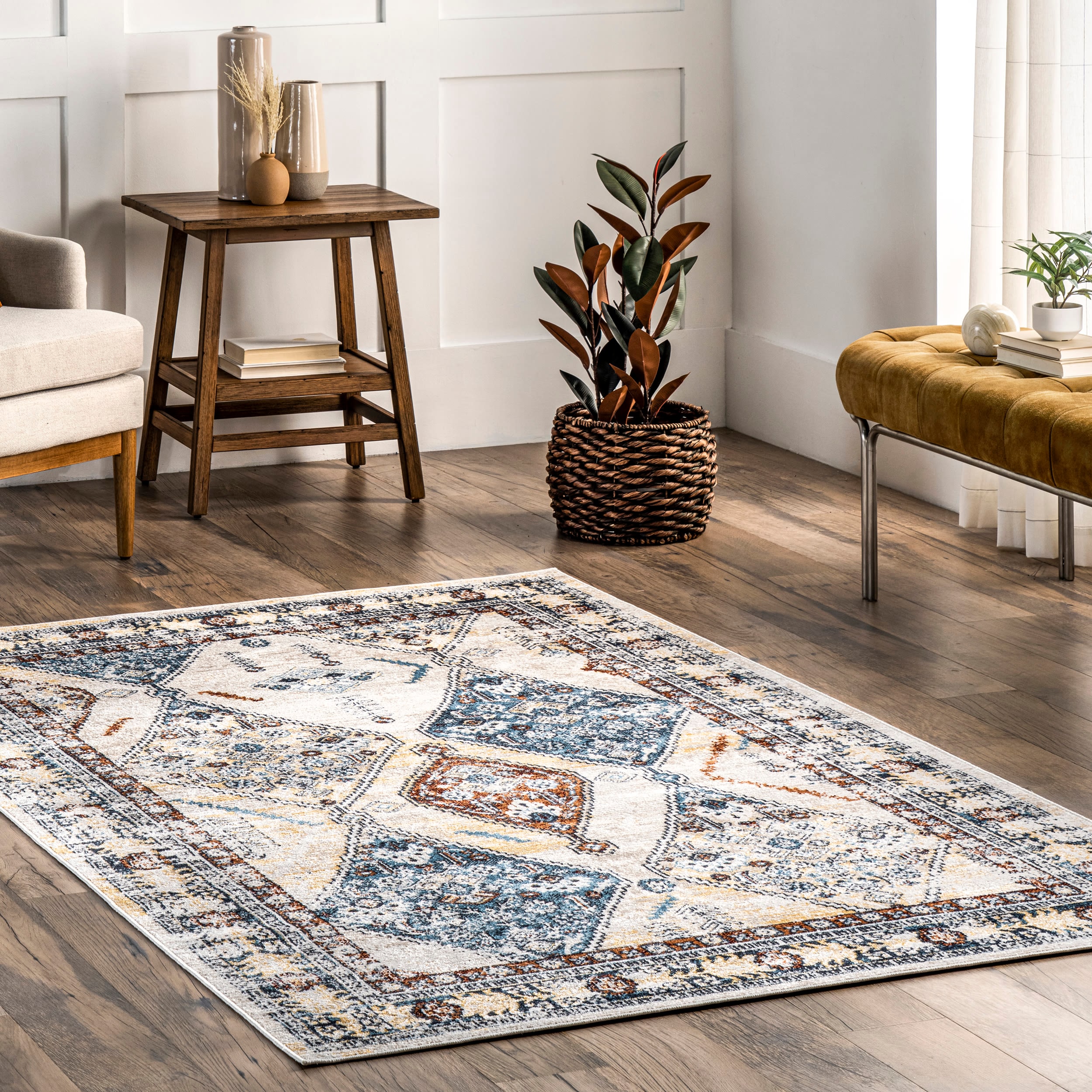 nuLOOM KKON08A-8010 Clarabelle 8 x 10 (ft) Loomed Polyester Blue Rectangular Indoor Medallion Oriental Machine washable Area rug