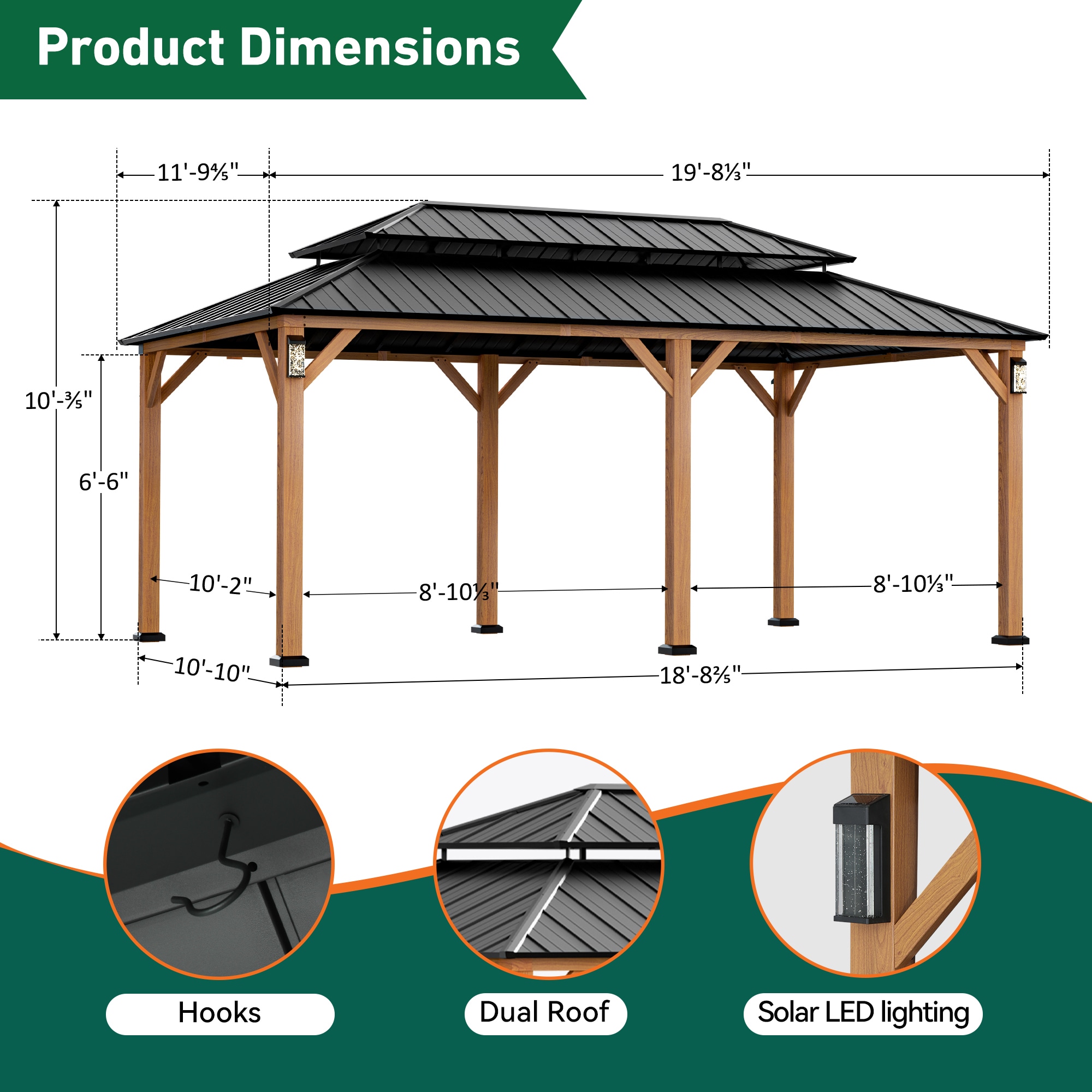 ELEVATE OUTDOORS IG10600148-1220-WLY Wood-Resin-Gazebos - View #3