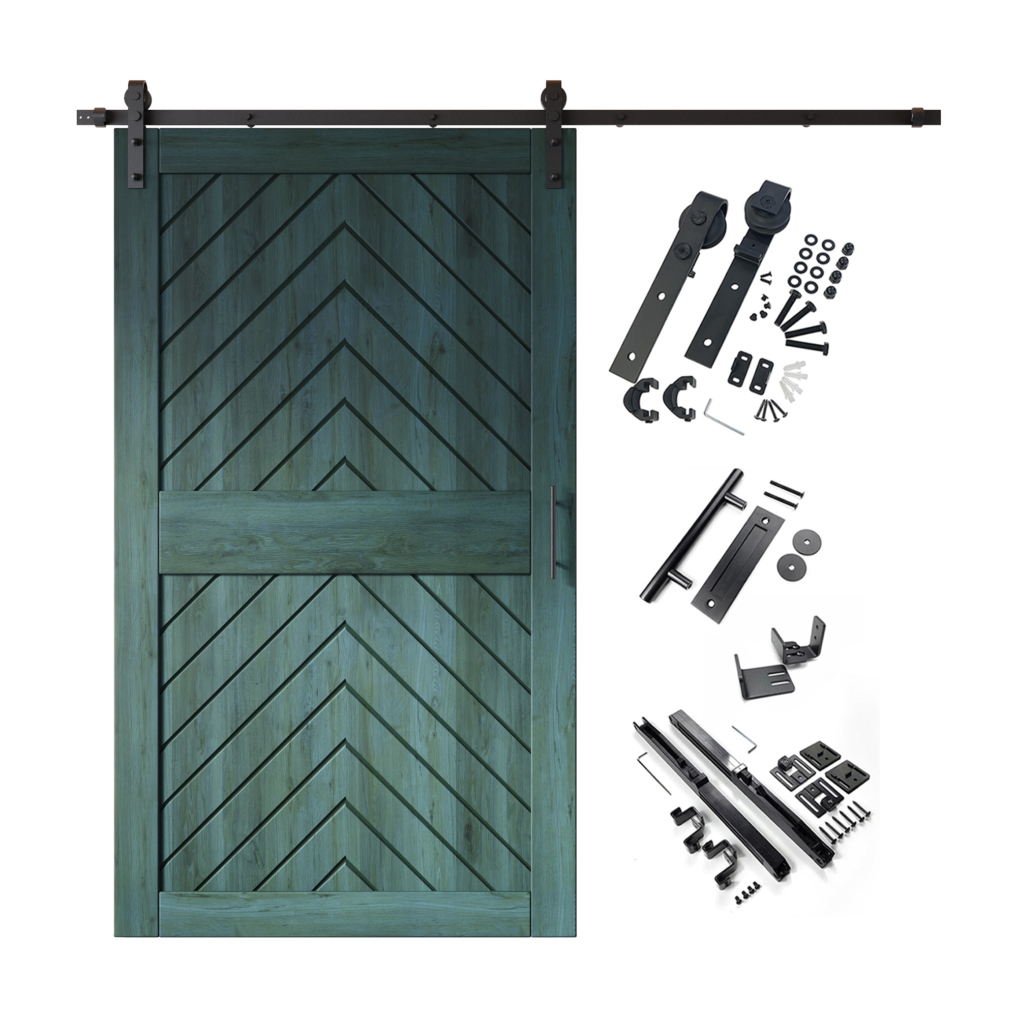 HOMACER YT1H108C-JT1-4884-RP 48-in x 84-in Royal Pine Herringbone Pine Wood Solid core Single Barn Door (Hardware Included)