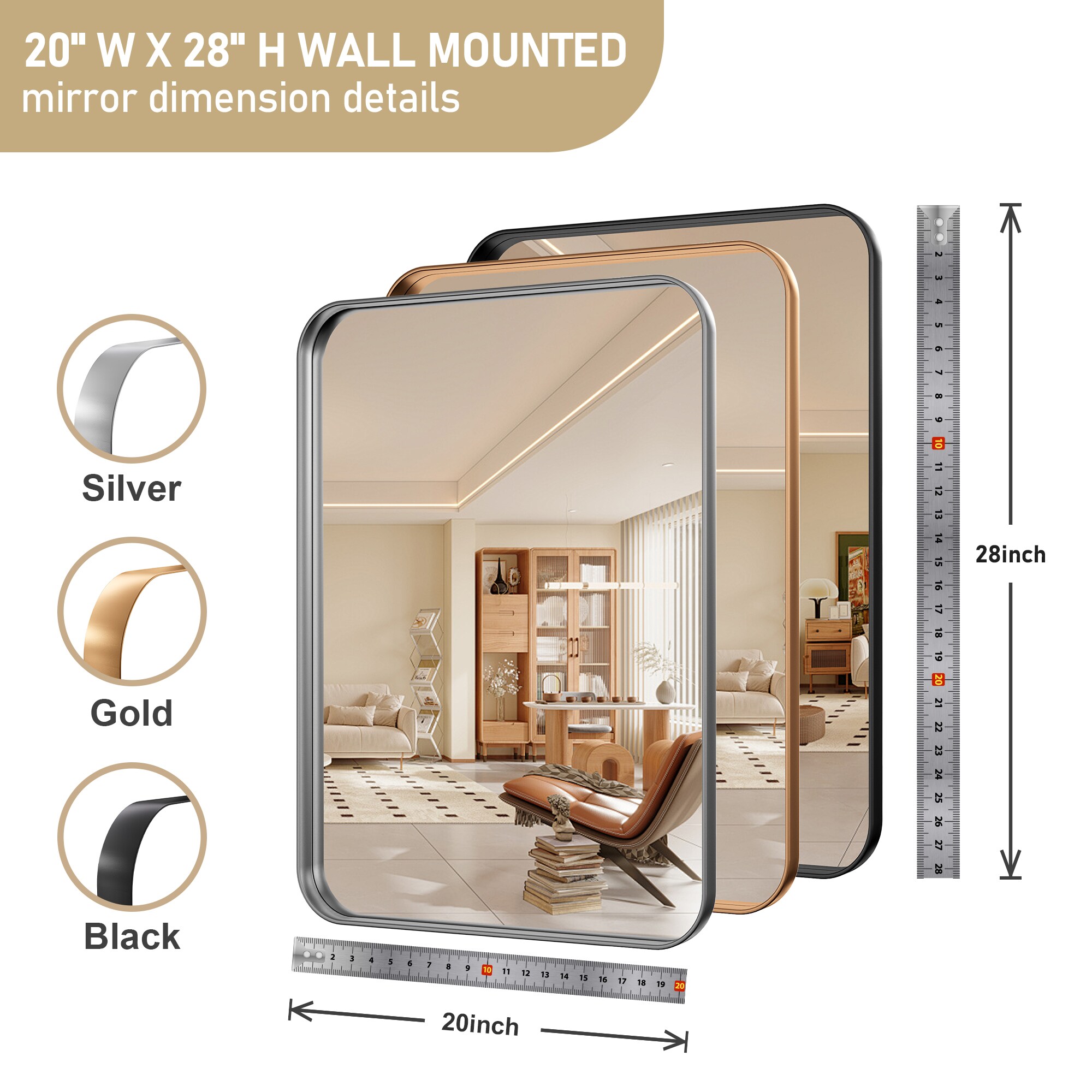 Clavie 20-in W x 28-in H Gold Framed Wall Mirror in the Mirrors ...