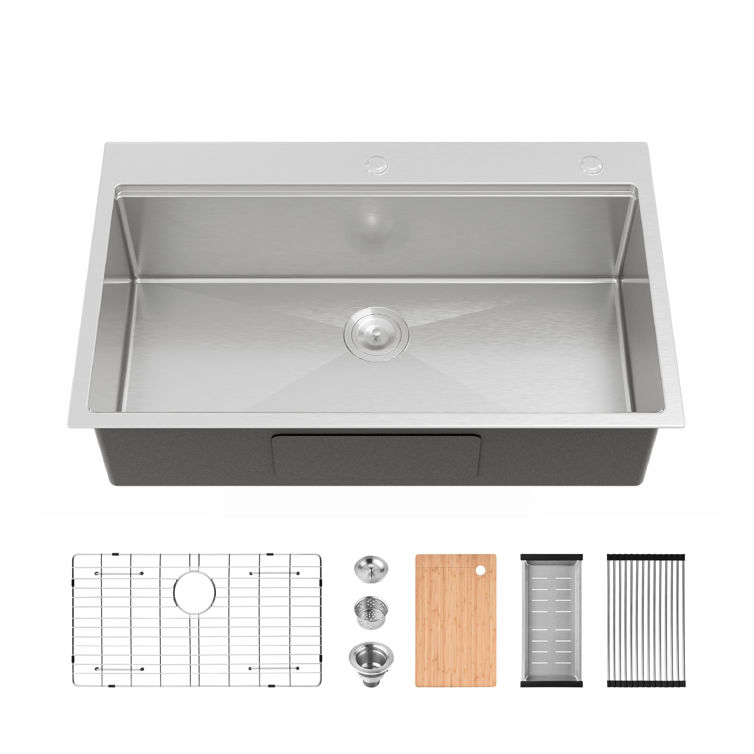 Rainlex 33-in Drop-In Gunmetal Black Kitchen Sink with Pull-Out Faucet And Soap Dispenser-16 Gauge Stainless Steel Topmount Single Bowl Sink
