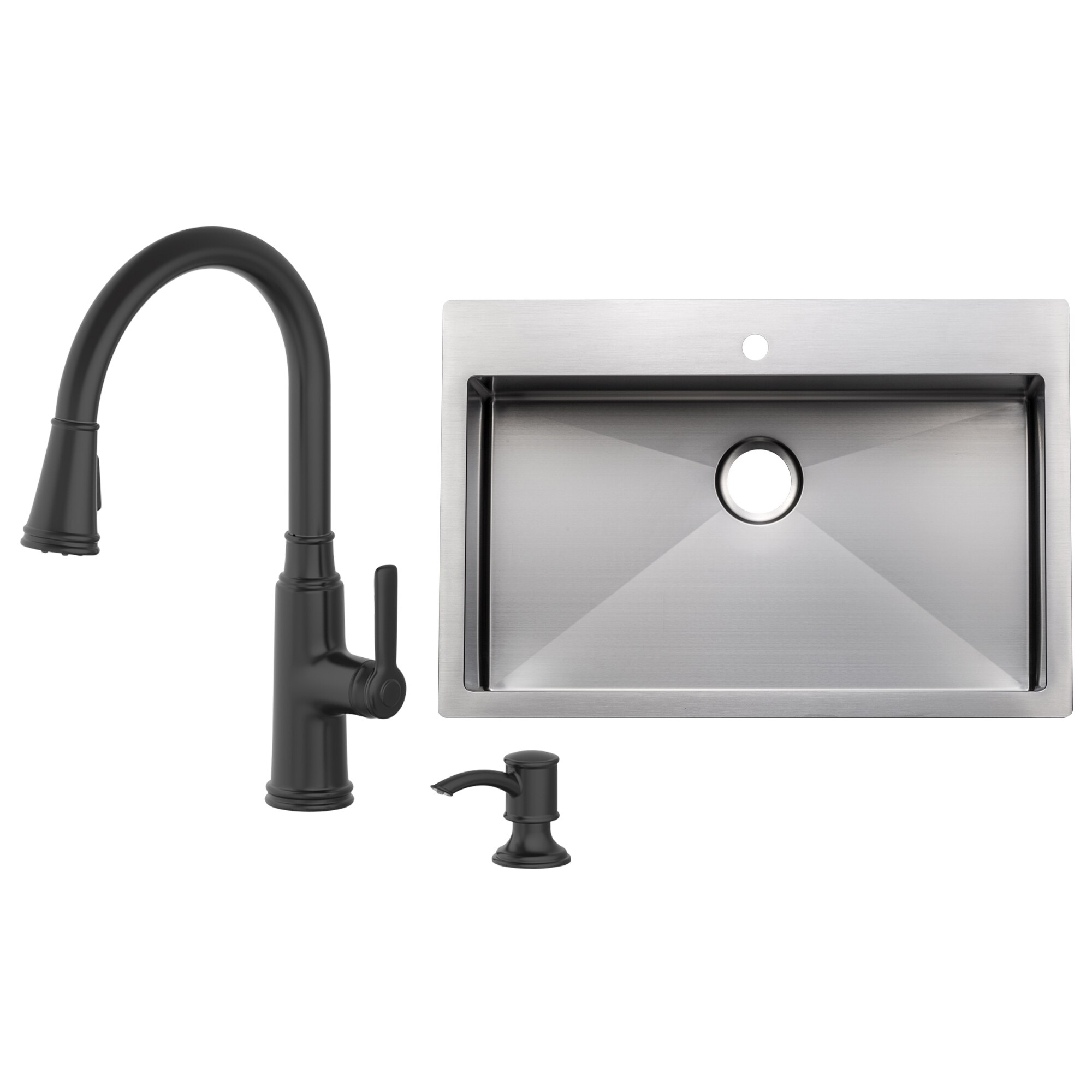 allen + roth Deforest Collection Dual-mount 16-in x 20-in Nero Granite  Single Bowl 3-Hole Kitchen Sink in the Kitchen Sinks department at