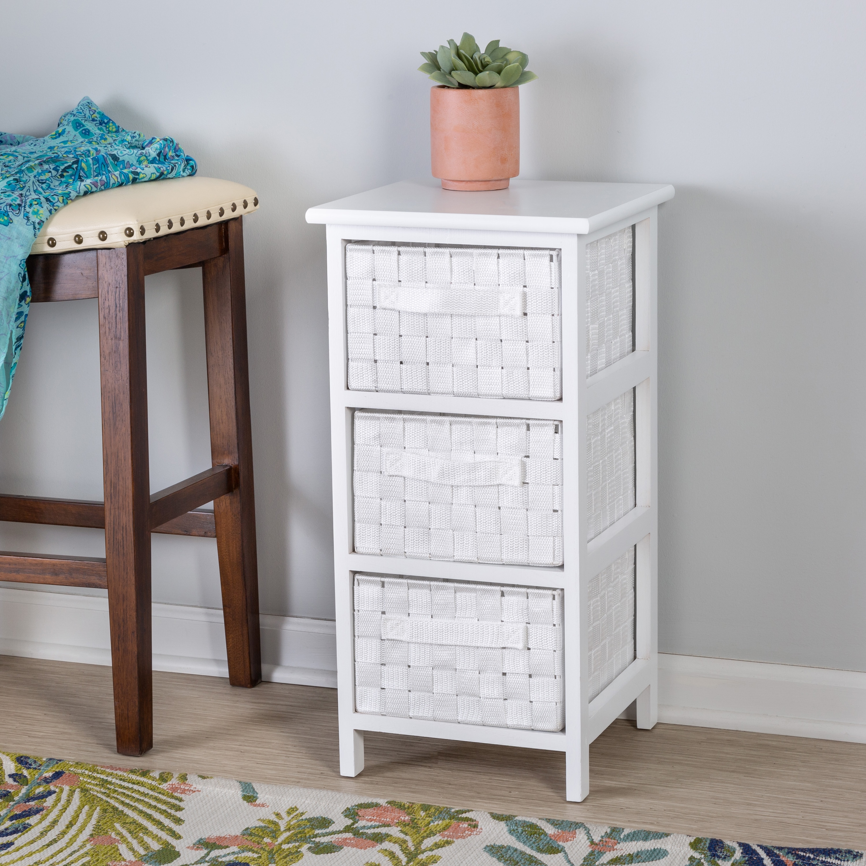 Boyel Living White 3-Drawer Storage Cabinet with Foldable Fabric