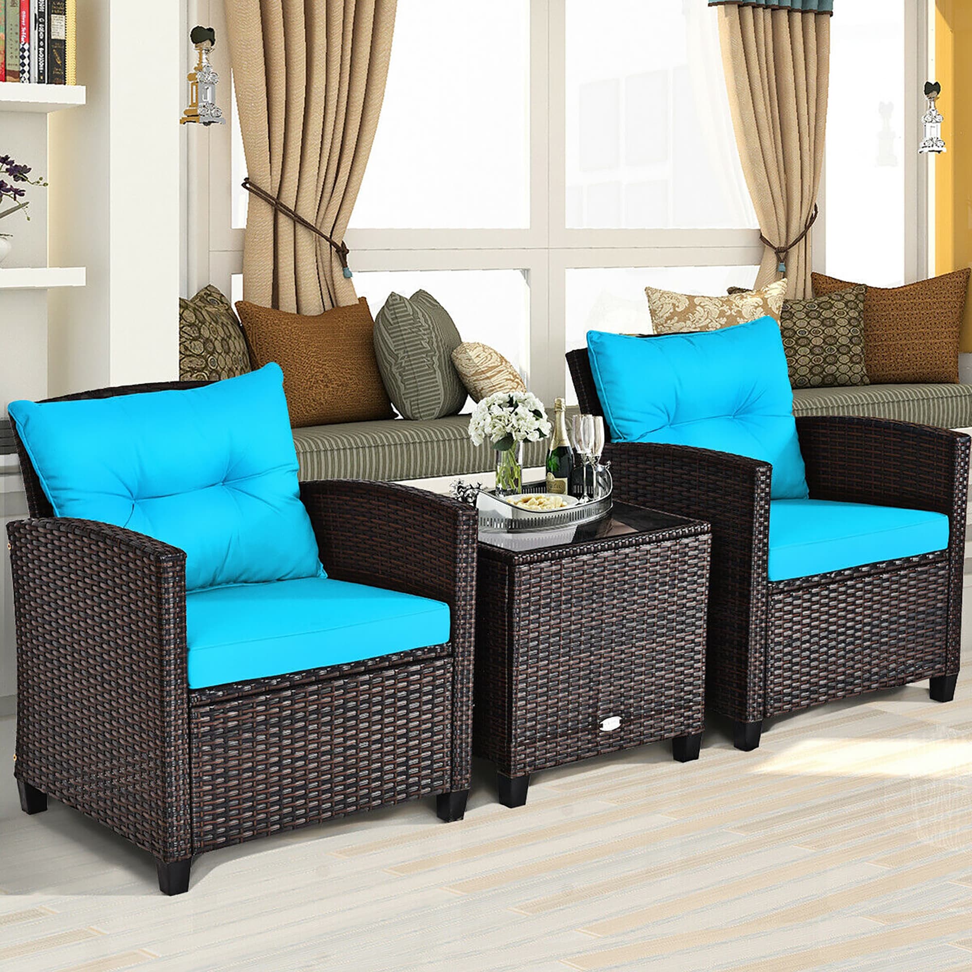 BABOOM Patio Furniture-Set 3-Piece Rattan Patio Conversation Set with ...