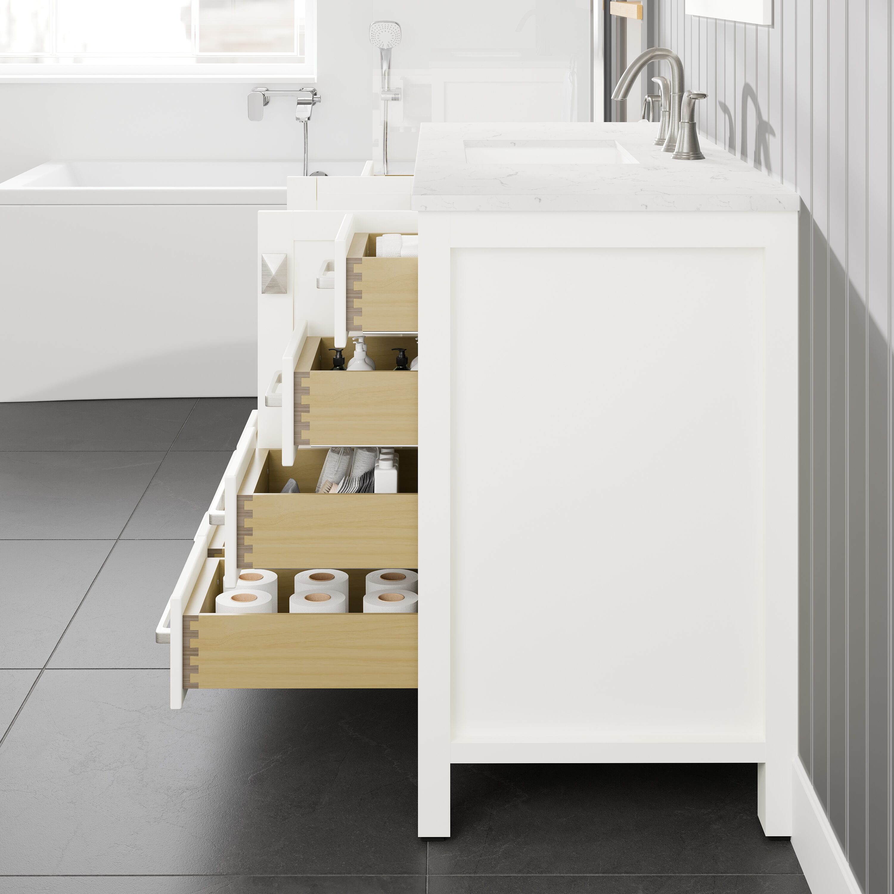 Aberdeen 42" White Marble Single Bathroom Vanity