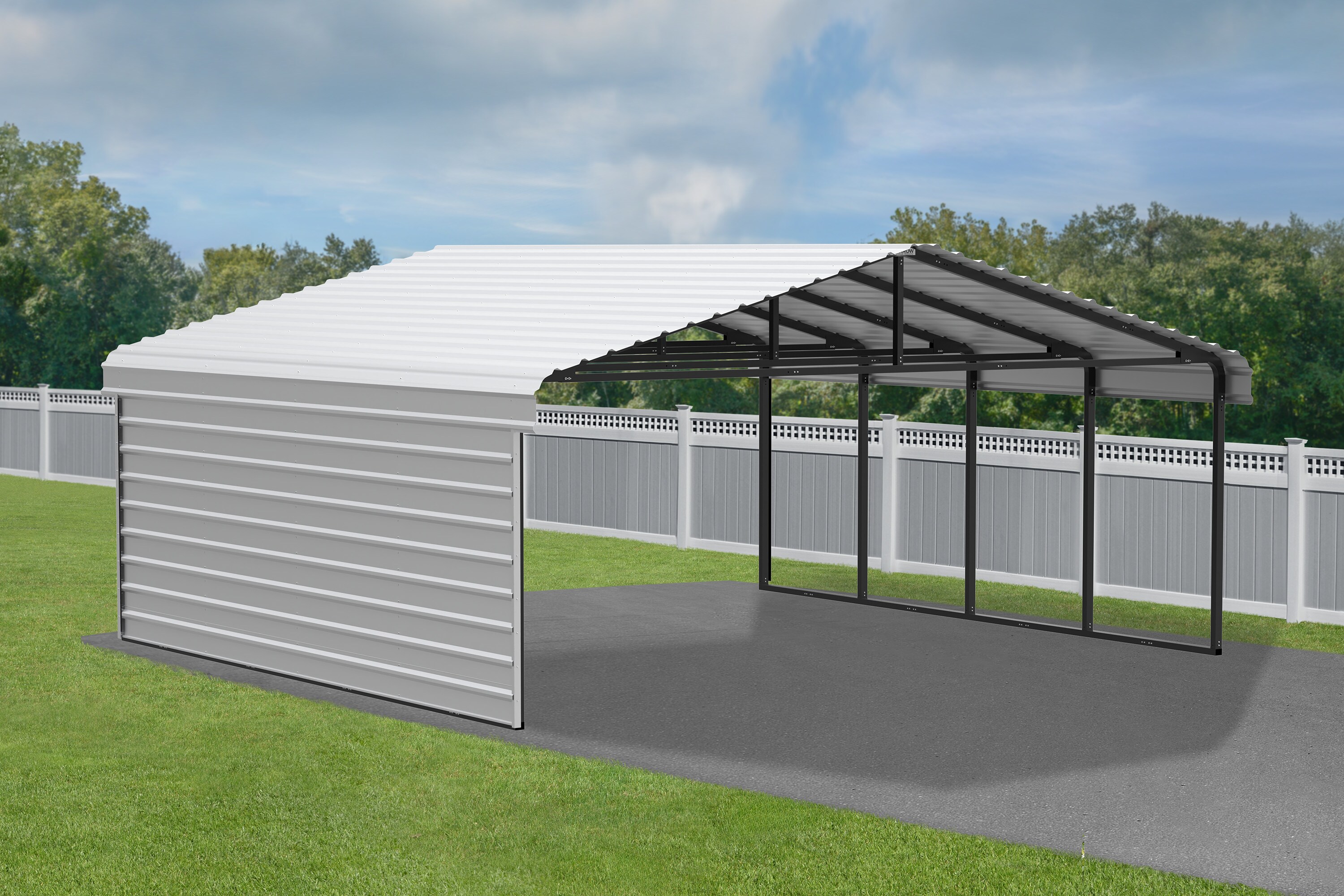 Eggshell 20' x 20' Steel Carport Kit with Enclosure